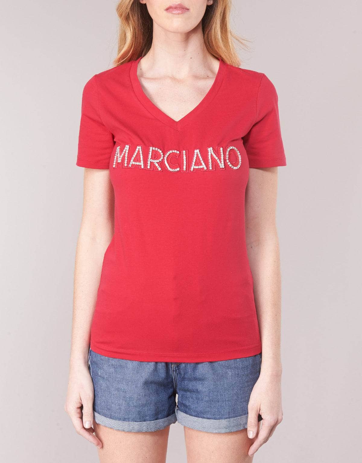 T-shirt Donna Marciano LOGO PATCH CRYSTAL Rosso