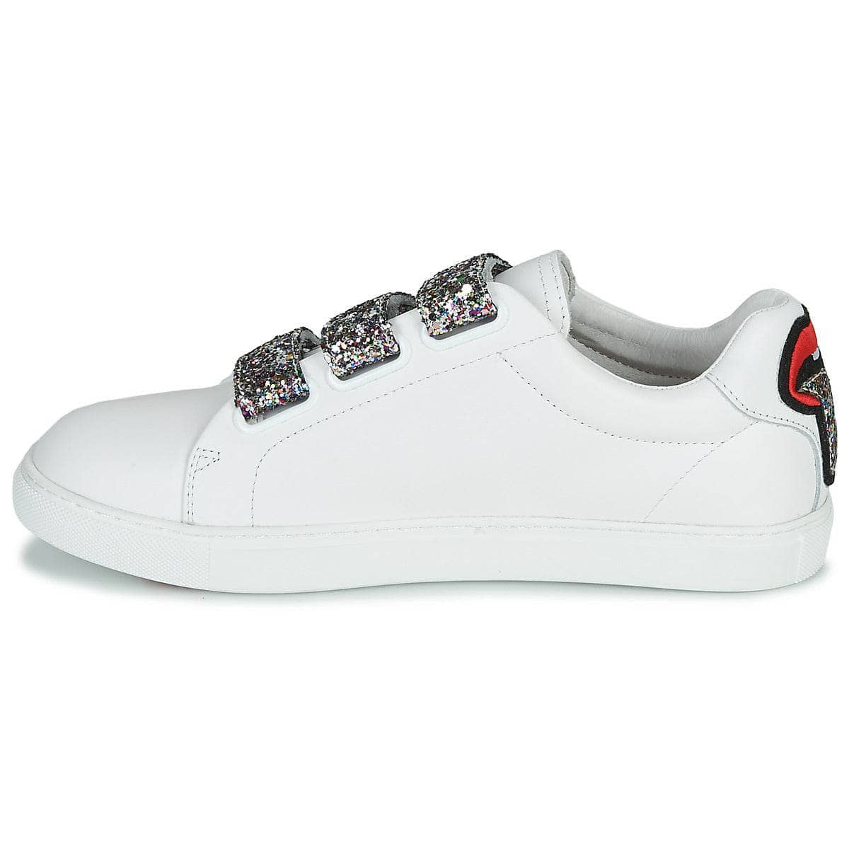 Sneakers basse Donna Bons baisers de Paname EDITH GLITTER TONGUE Bianco