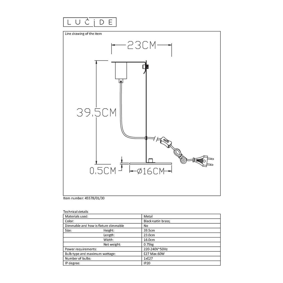 Lampade da tavolo Lucide MALCOLM Nero
