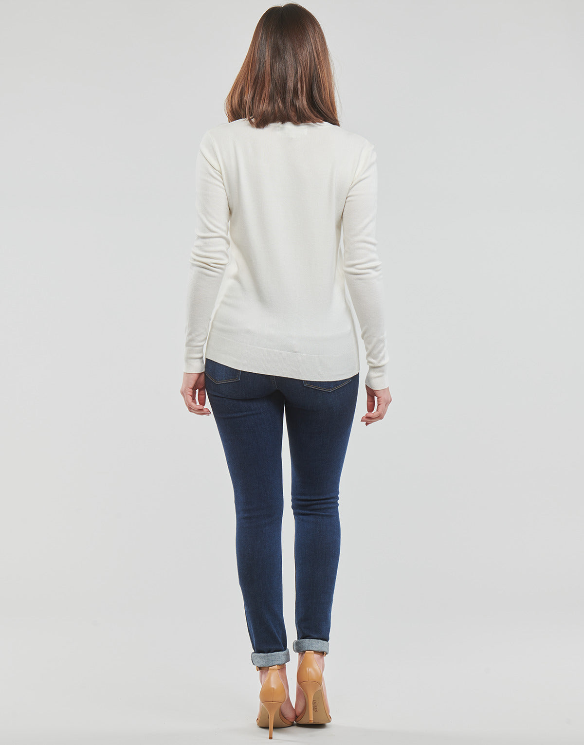 Felpa Donna Guess LS EDIE RN TONAL LOGO SWTR Bianco