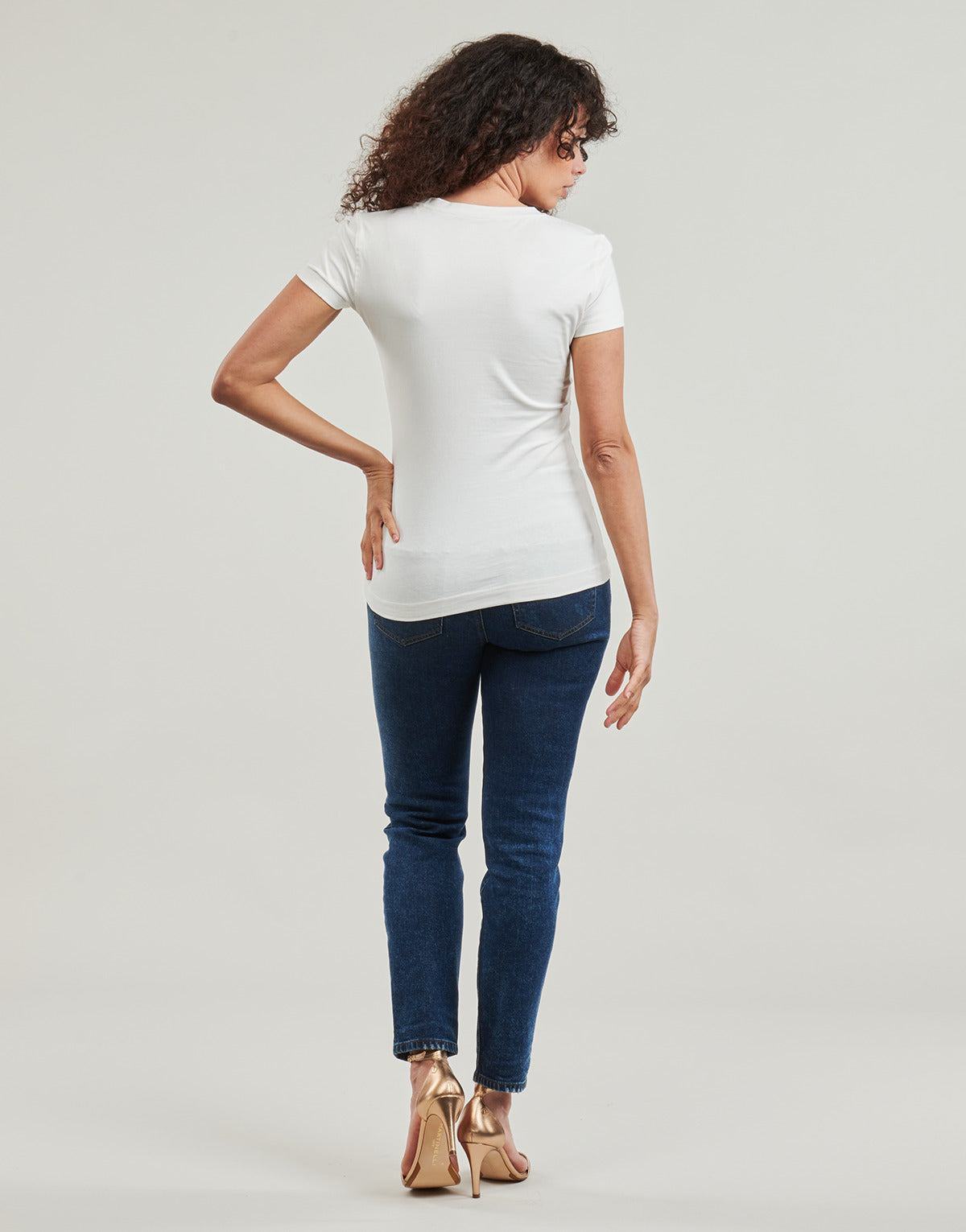 T-shirt Donna Guess LOGO FLOWERS Bianco