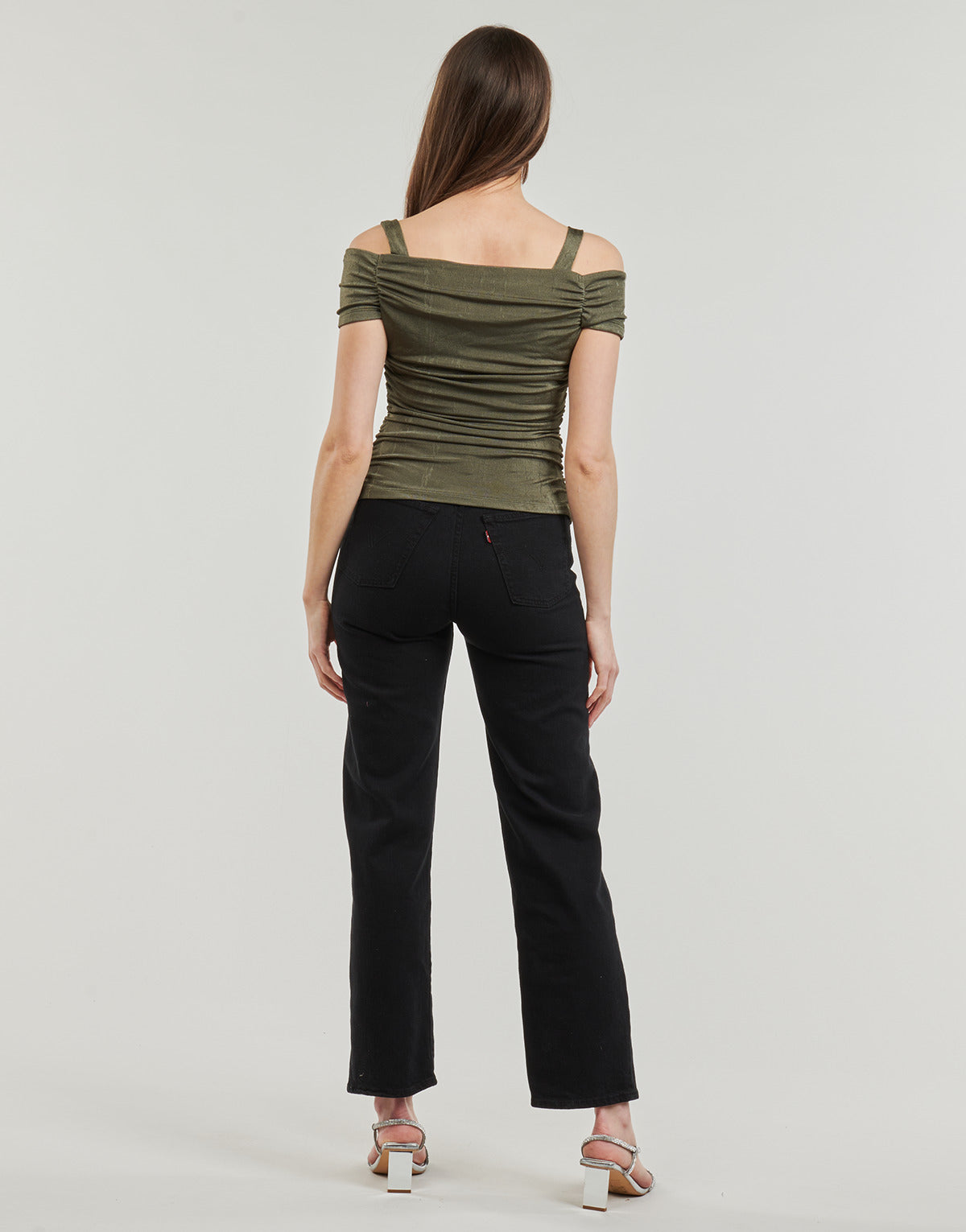 Camicetta Donna Guess EMILY SHINY RIB Kaki