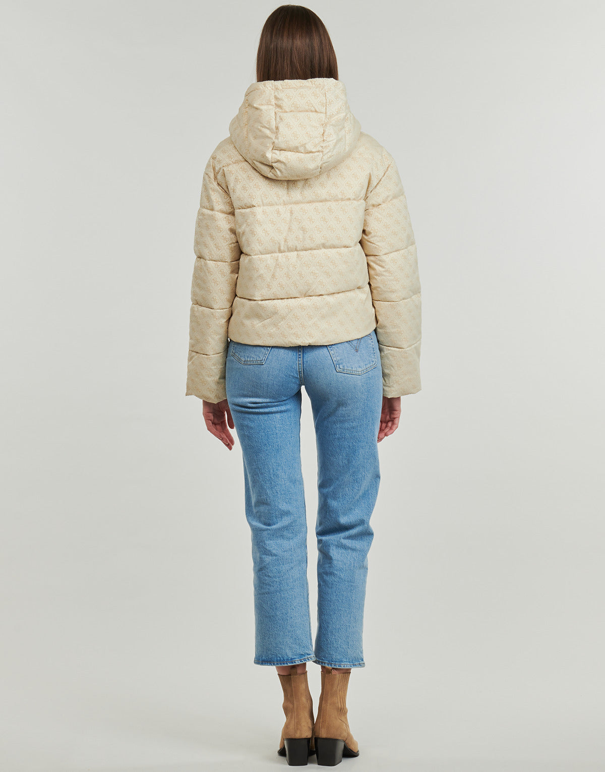 Piumino Donna Guess DAISY PUFFER LOGO FLOCK Beige