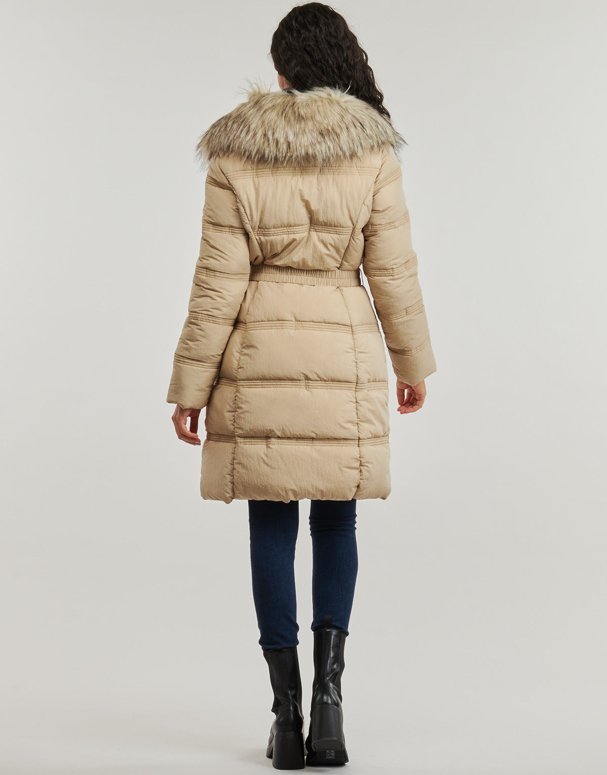 Piumino Donna Guess NEW MARISOL LONG BELTED JACKET Beige