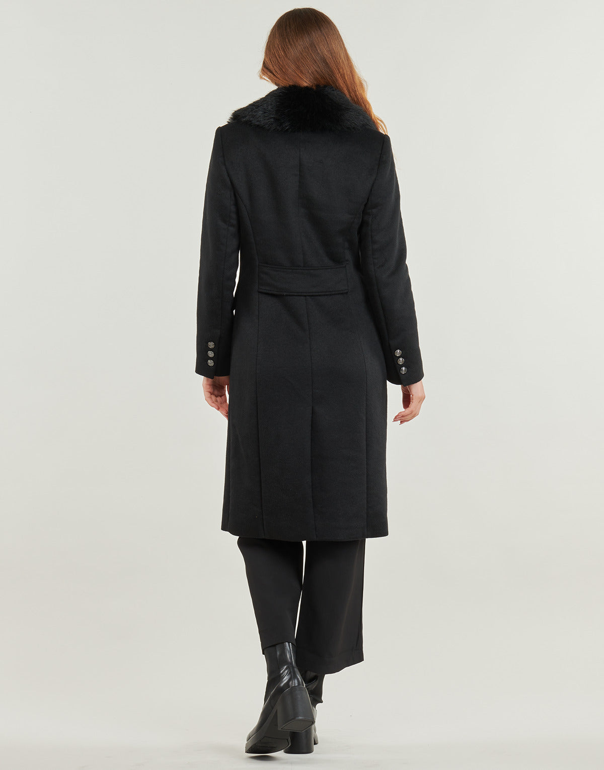 Mantella Donna Guess NANCY FIT COAT FAUX FUR COLLAR Nero