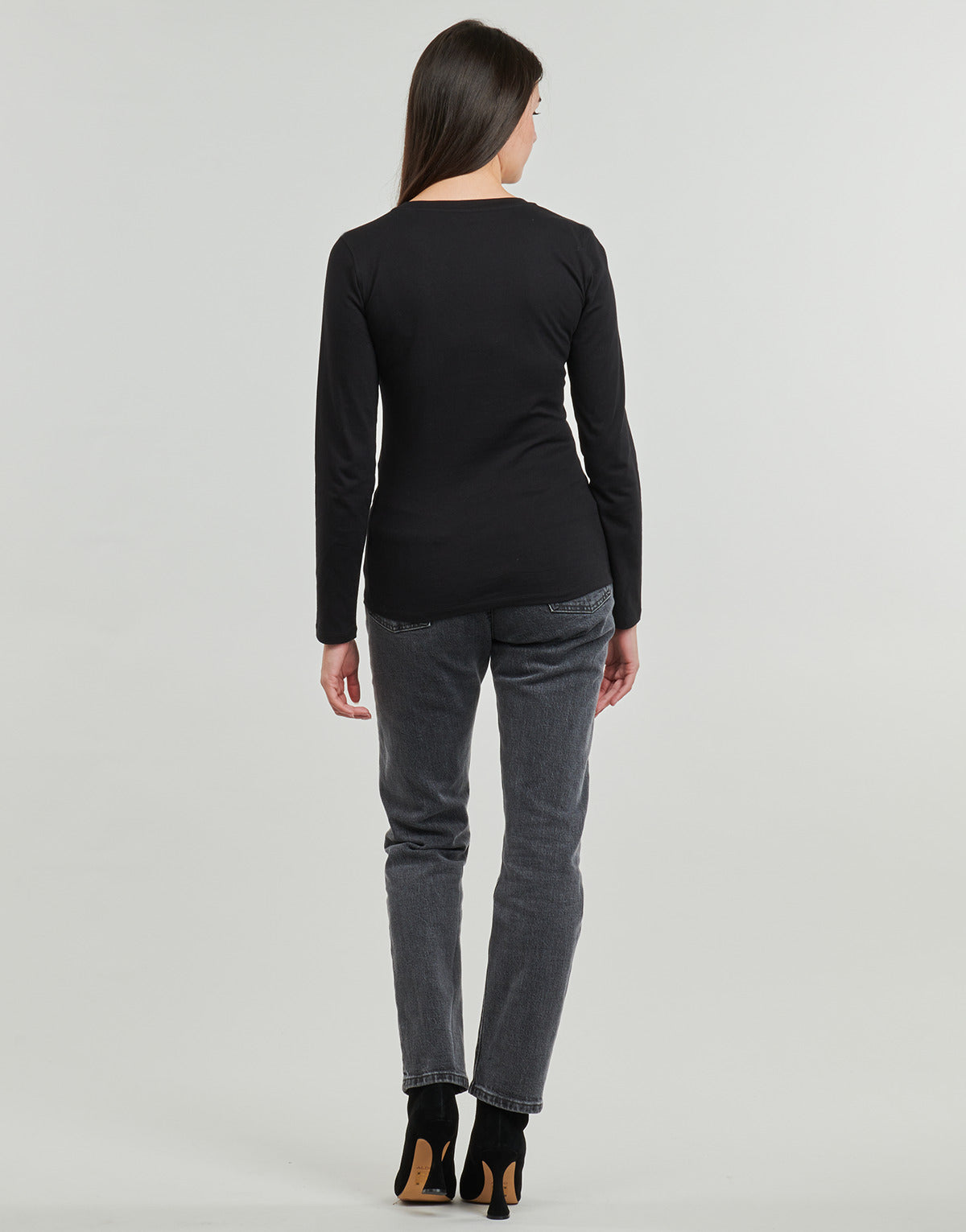 T-shirts a maniche lunghe Donna Guess LS RN GUESS STUDDED LOGO TEE Nero