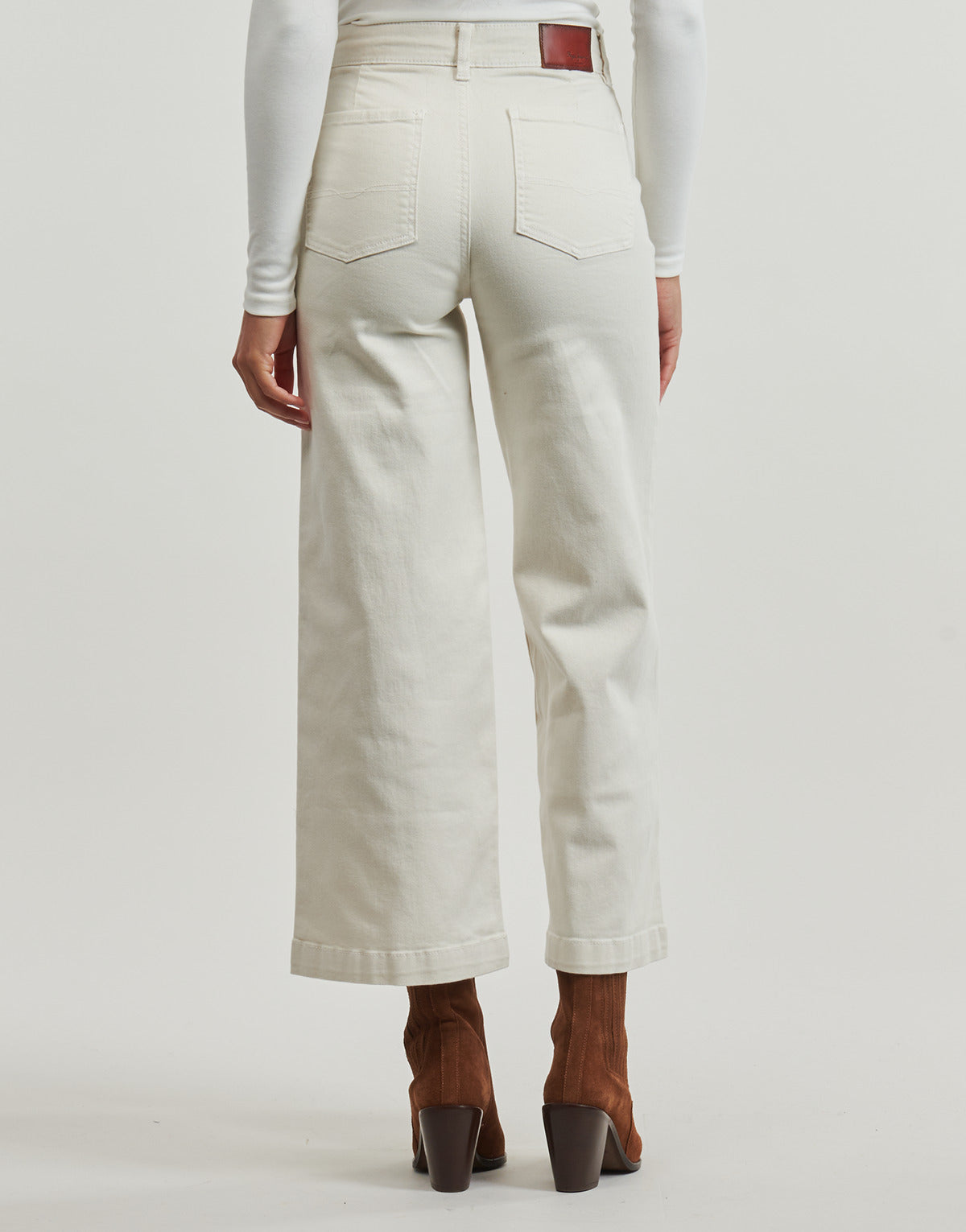 Jeans Flare Donna Pepe jeans HIGH RISE WIDE CROP TANIA POCKET Bianco