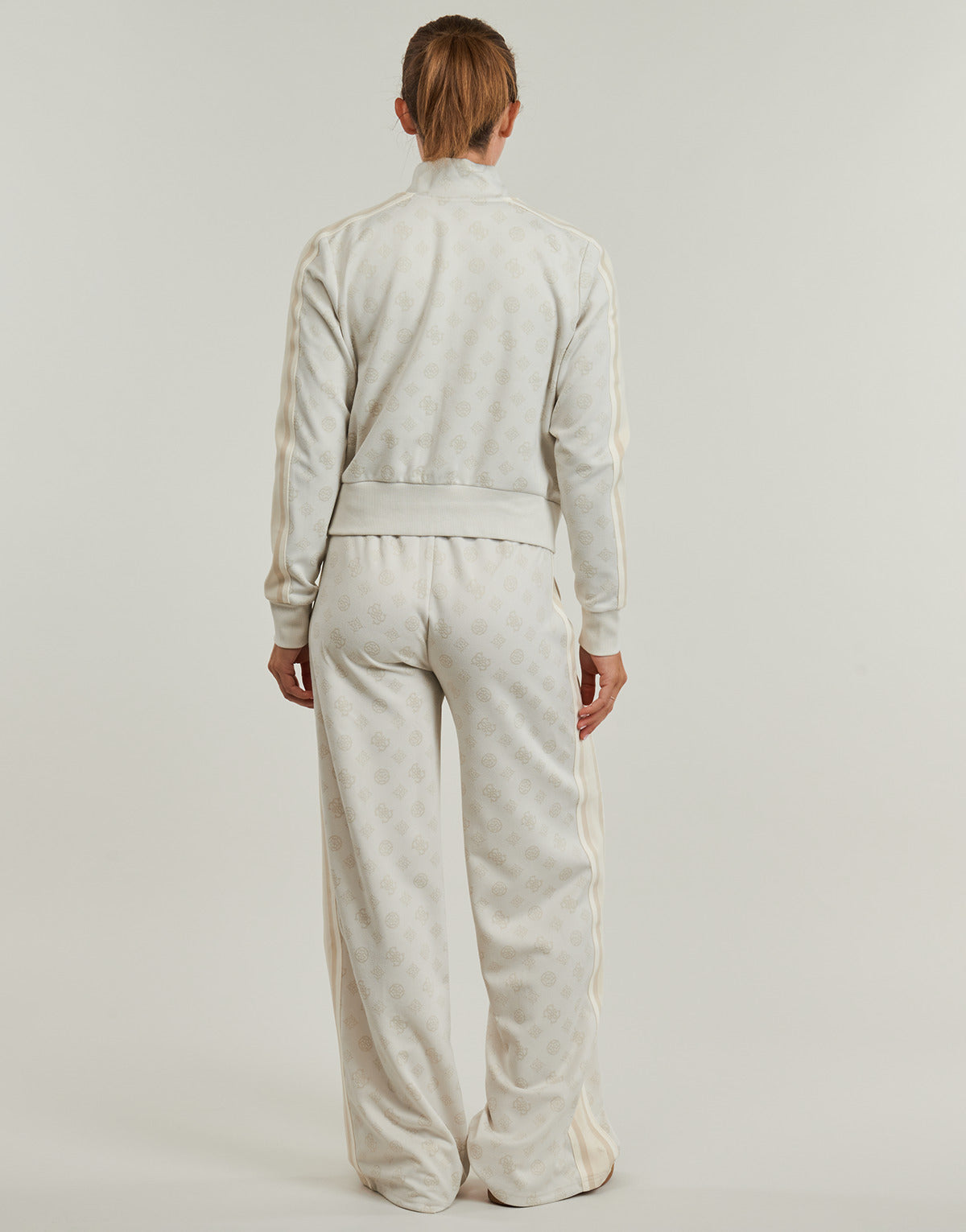 Felpa Donna Guess PEONY TAPED FULLZIP SWEATSHIRT Bianco