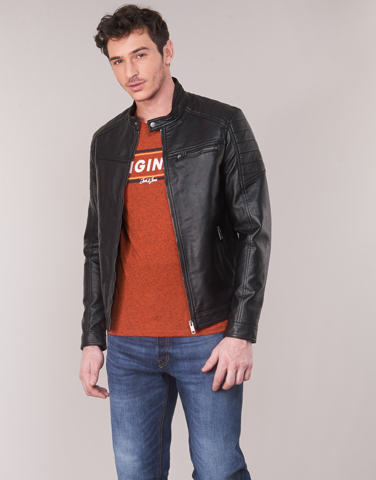 Giacca in pelle Uomo Jack & Jones JJEROCKY Nero