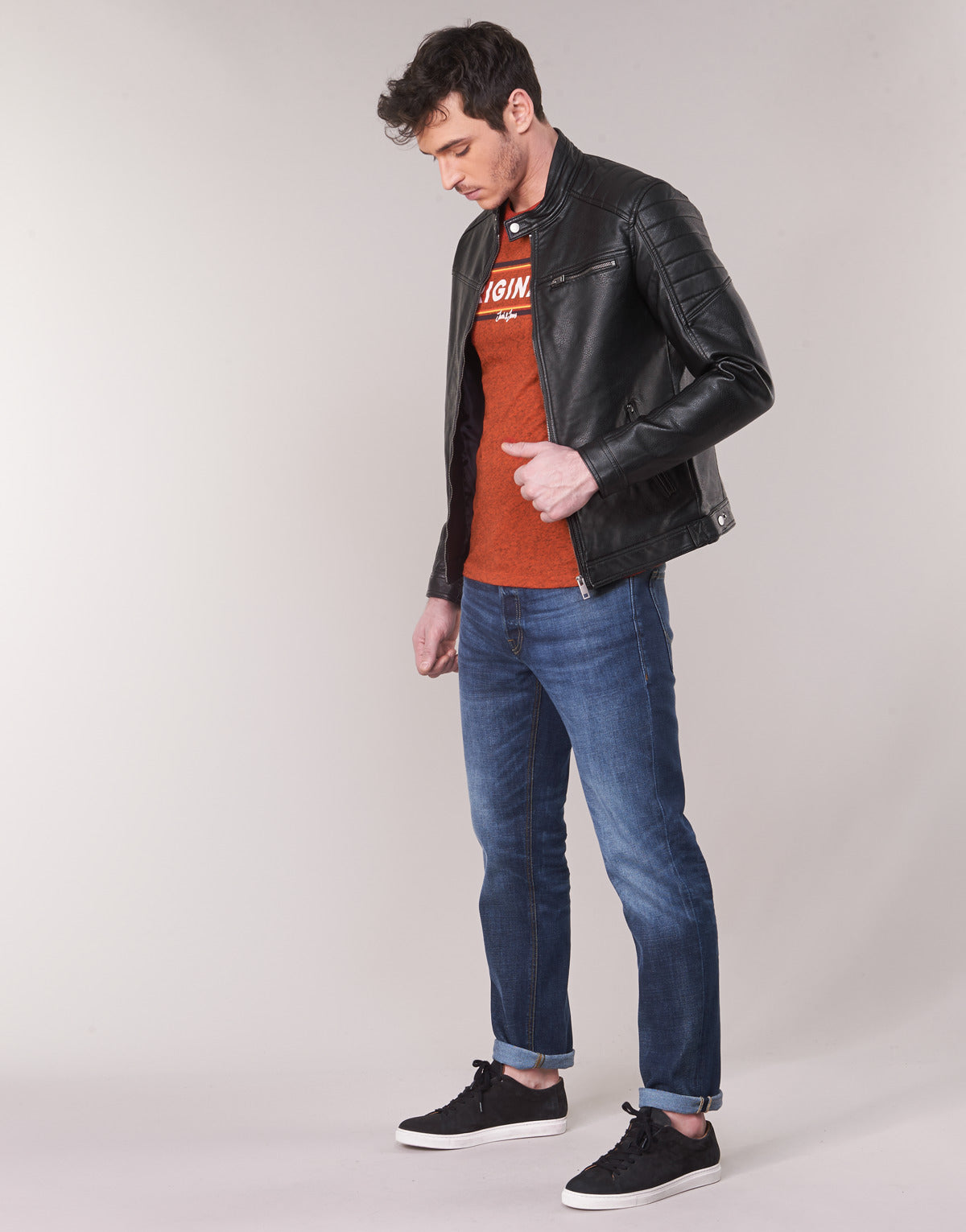 Giacca in pelle Uomo Jack & Jones JJEROCKY Nero