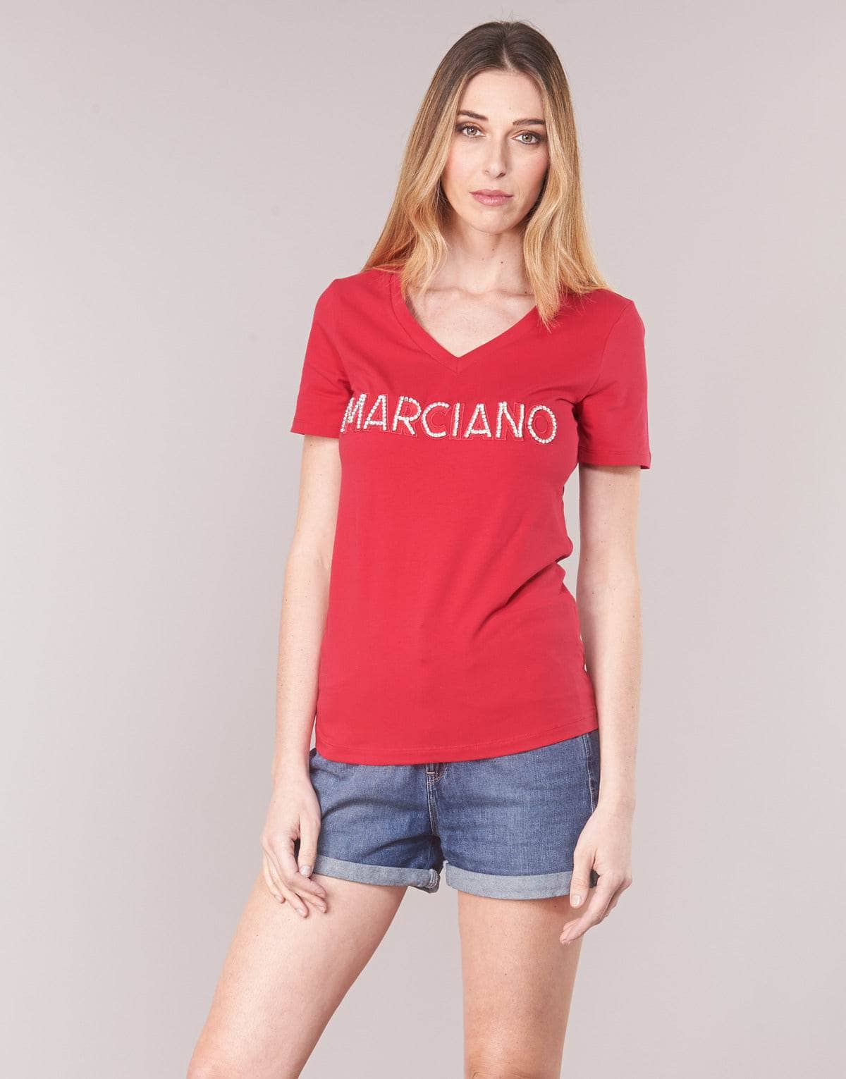 T-shirt Donna Marciano LOGO PATCH CRYSTAL Rosso