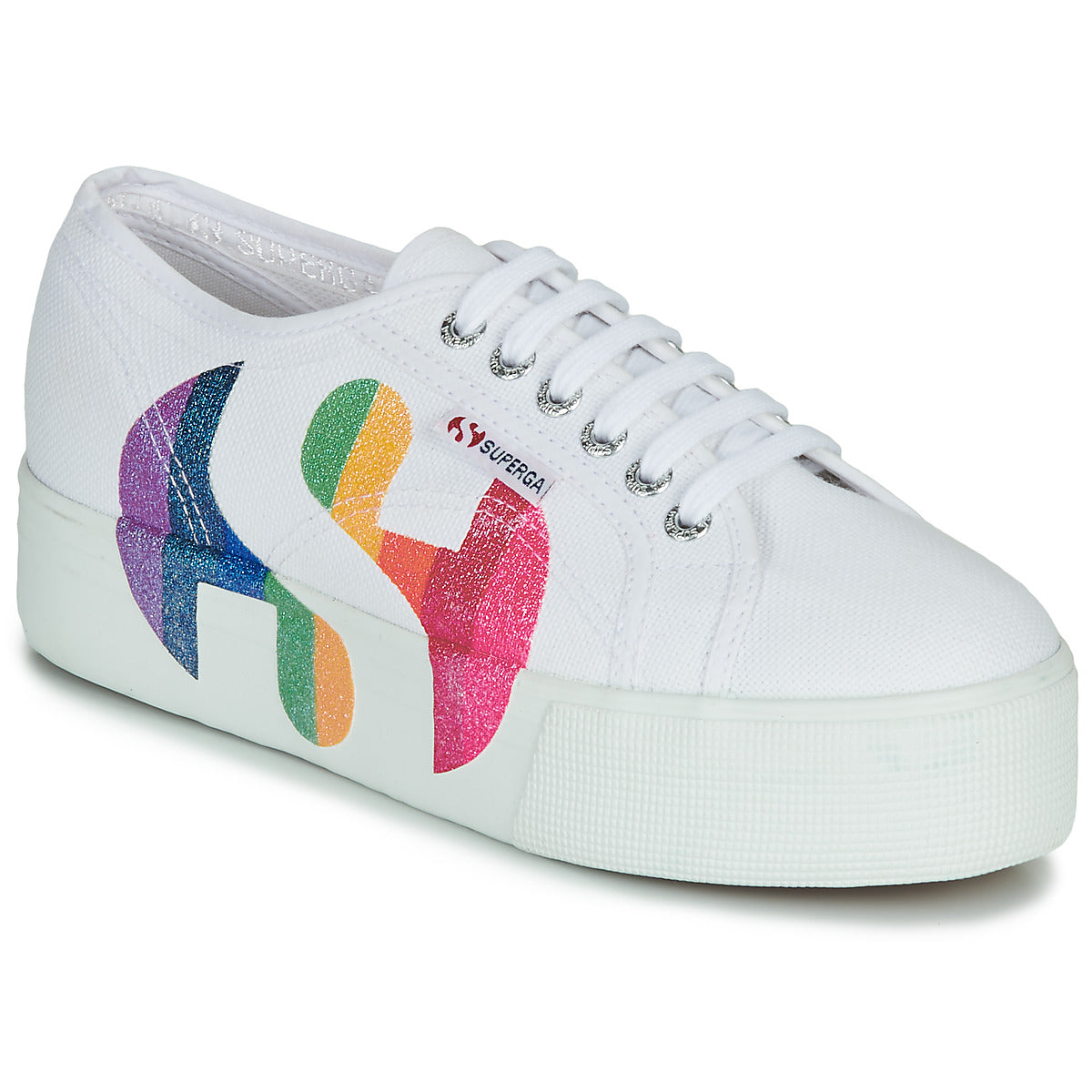 Sneakers basse Donna Superga 2790-COTWPRINTEDLOGOGLITTER Bianco