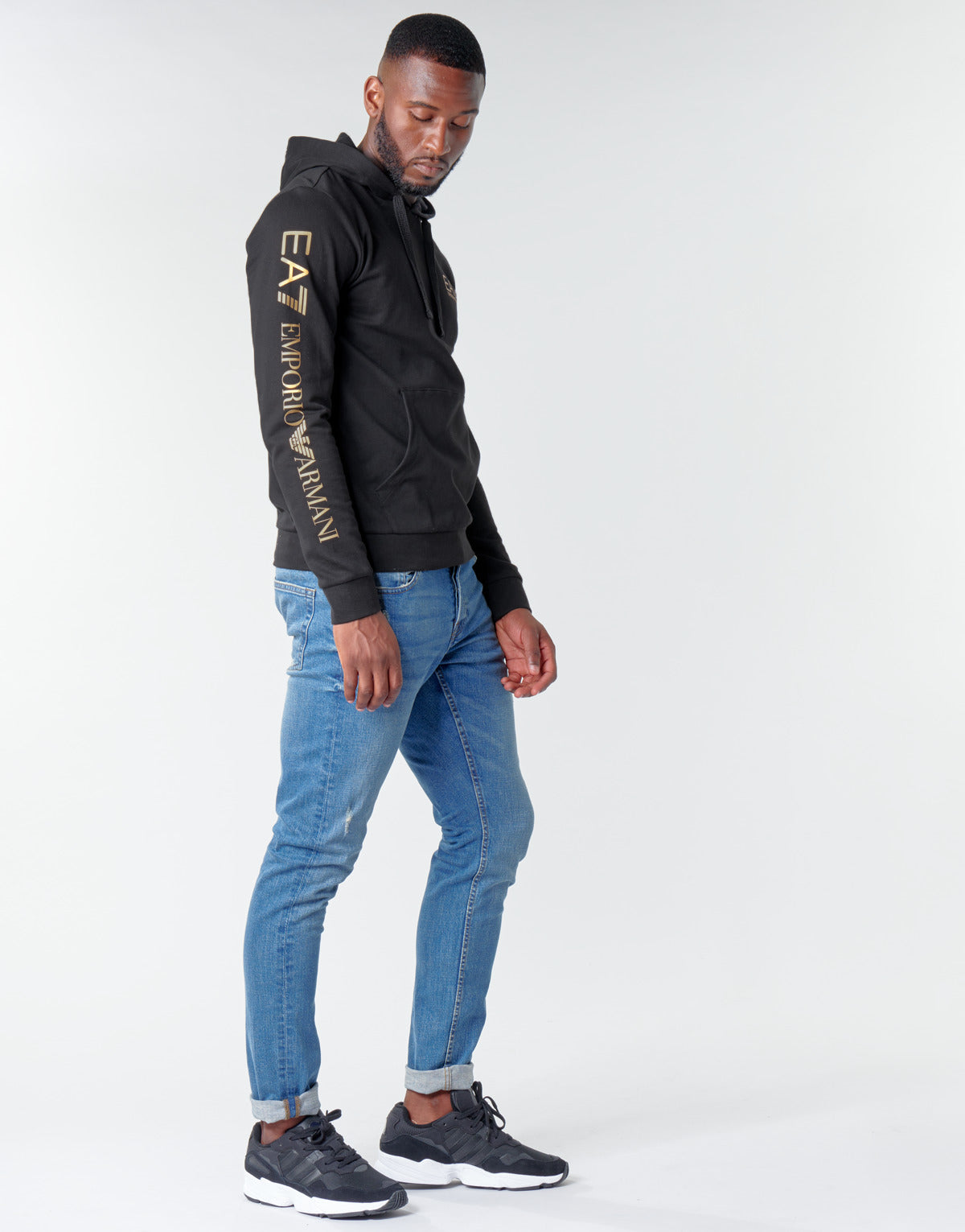 Felpa Uomo Emporio Armani EA7 TRAIN LOGO SERIES M HOODIE RN COFT Nero