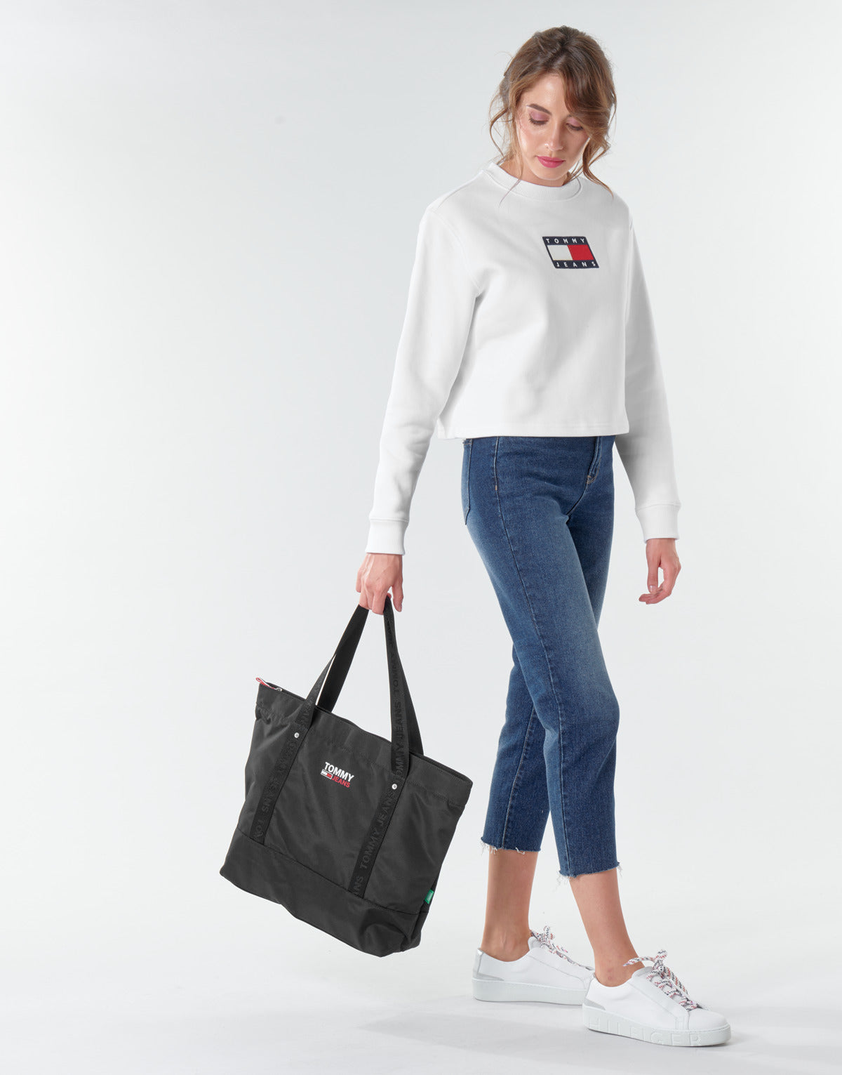 Felpa Donna Tommy Jeans TJW TOMMY FLAG CREW Bianco