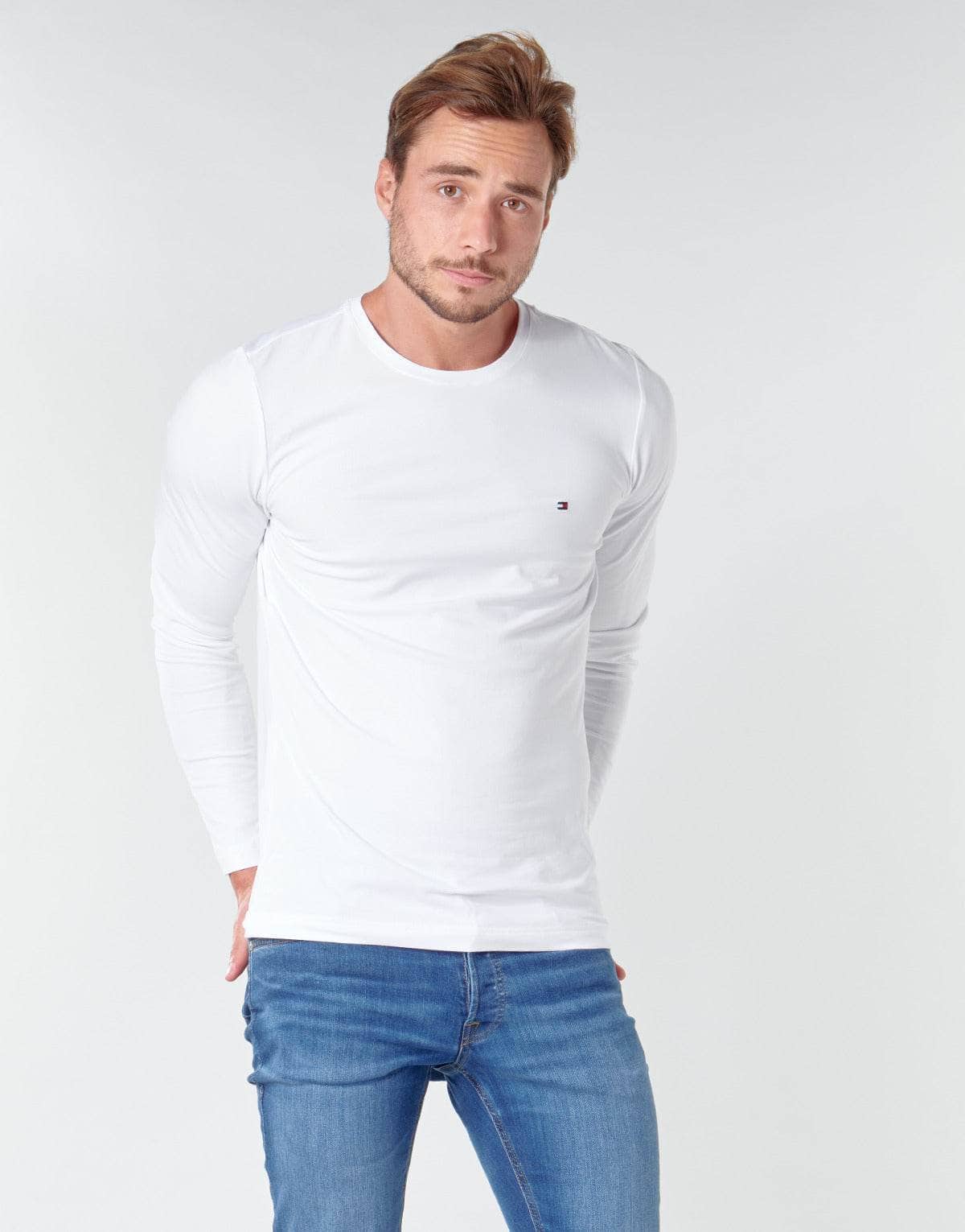 T-shirts a maniche lunghe Uomo Tommy Hilfiger STRETCH SLIM FIT LONG SLEEVE TEE Bianco