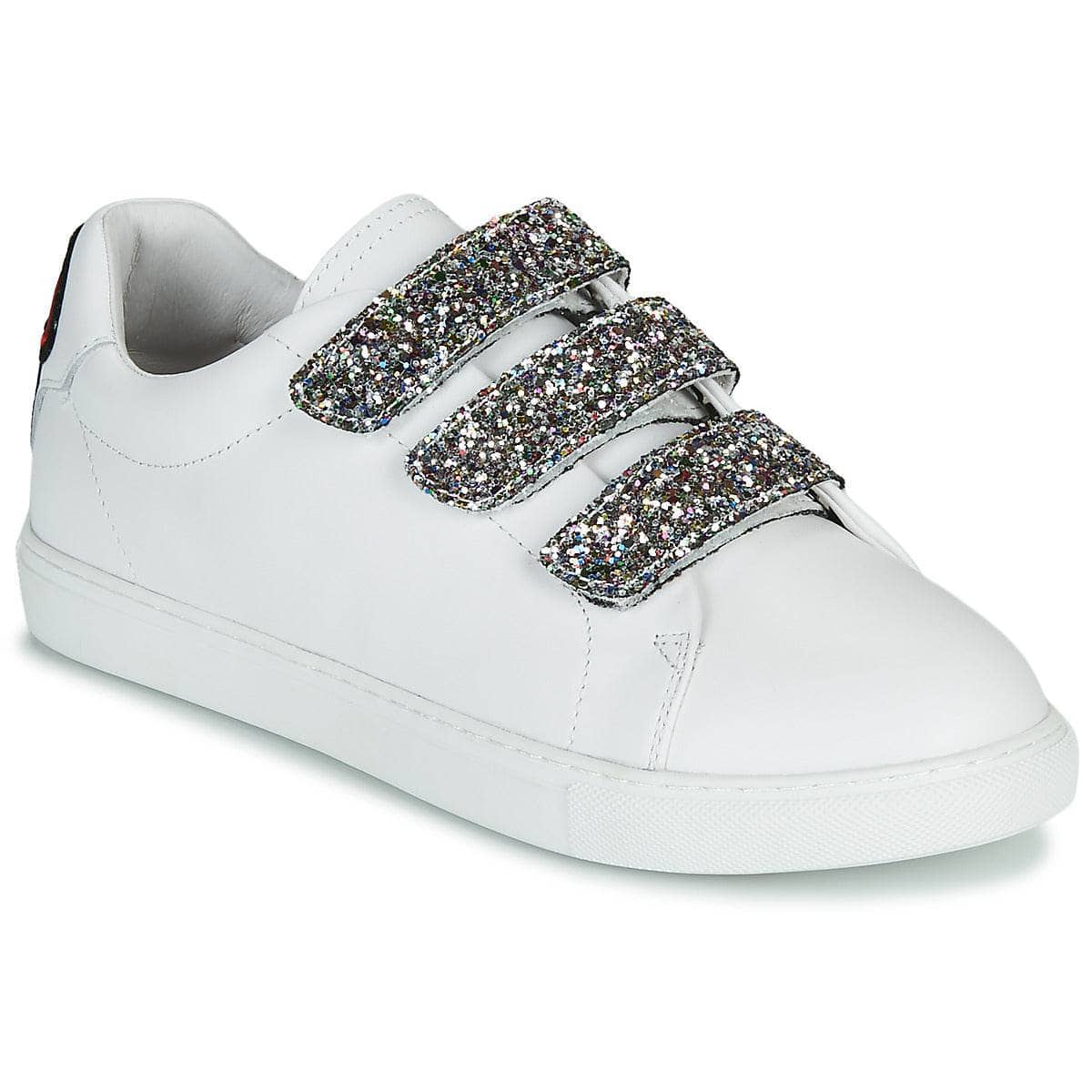 Sneakers basse Donna Bons baisers de Paname EDITH GLITTER TONGUE Bianco