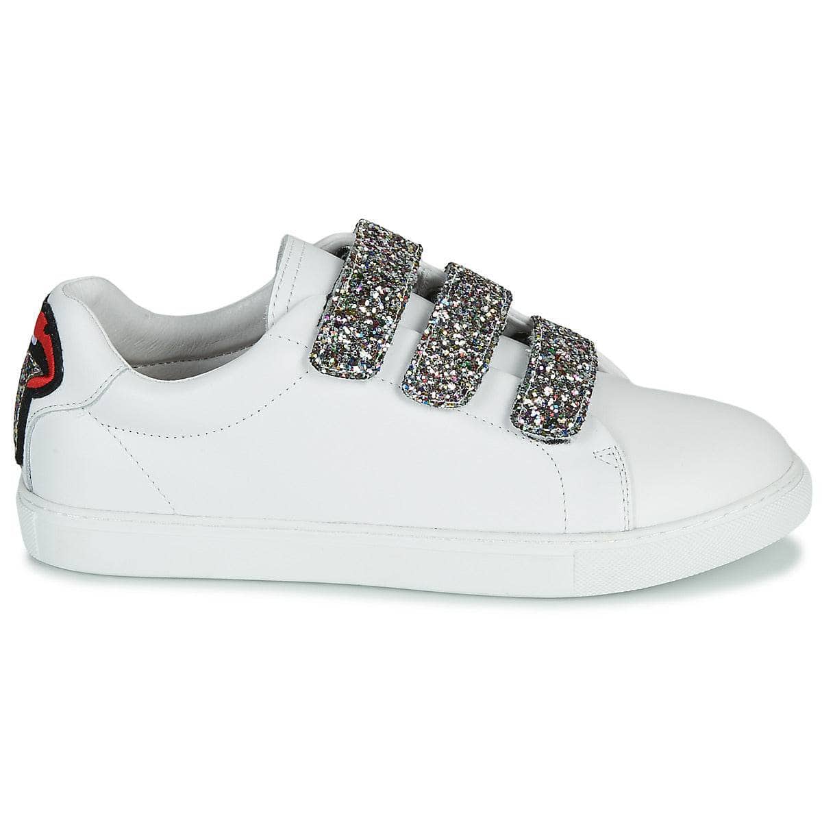 Sneakers basse Donna Bons baisers de Paname EDITH GLITTER TONGUE Bianco