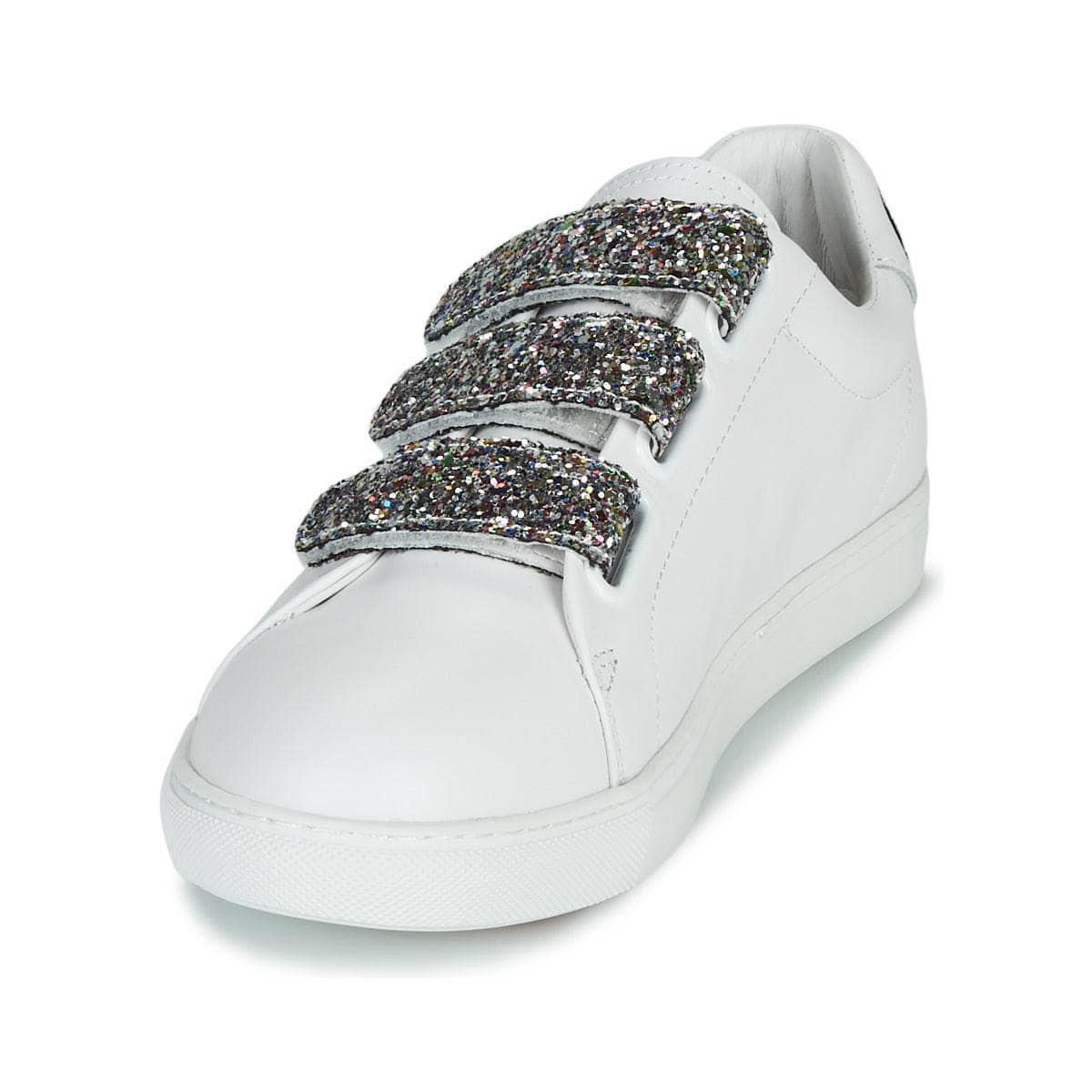Sneakers basse Donna Bons baisers de Paname EDITH GLITTER TONGUE Bianco