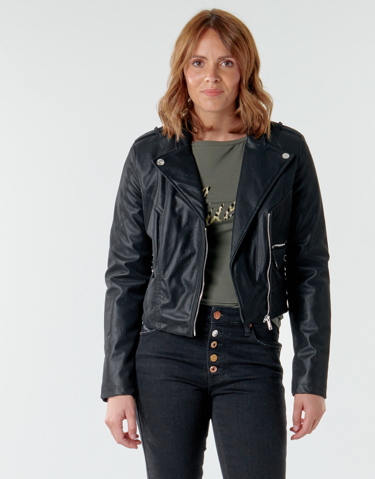Giacca in pelle Donna Guess FRANCES JACKET Nero