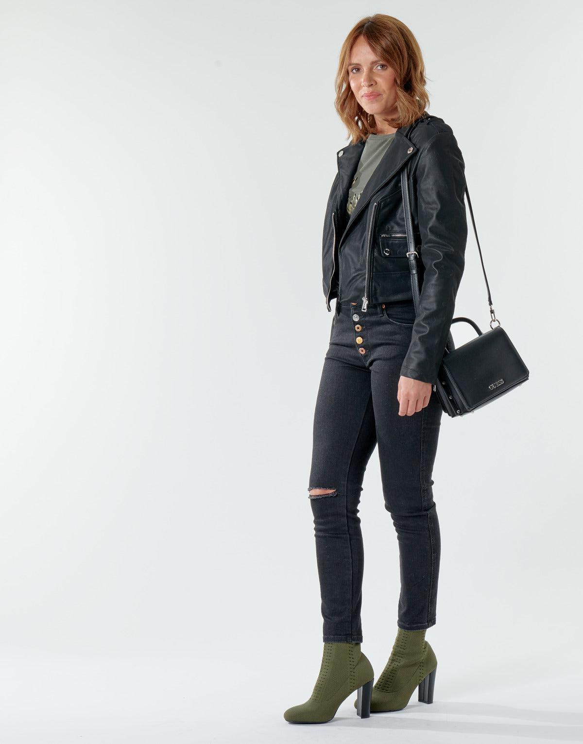 Giacca in pelle Donna Guess FRANCES JACKET Nero