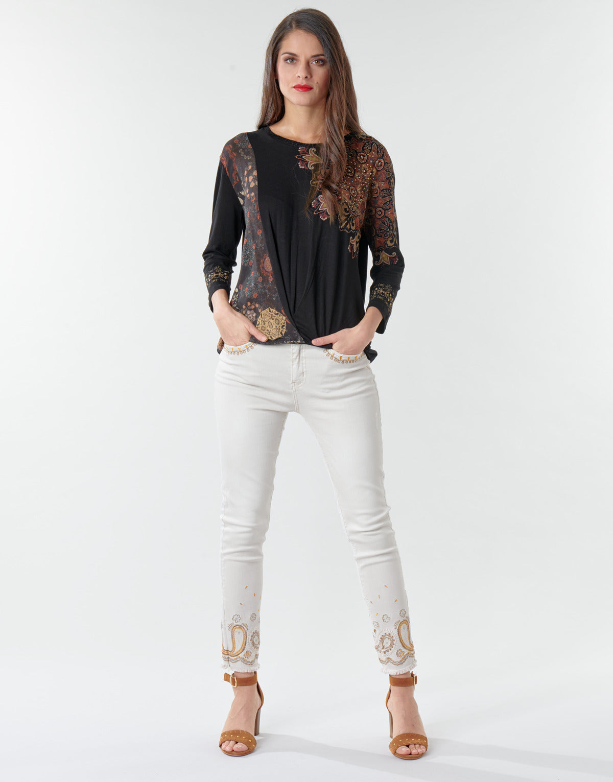 Jeans Slim Donna Desigual PAISLEY Bianco