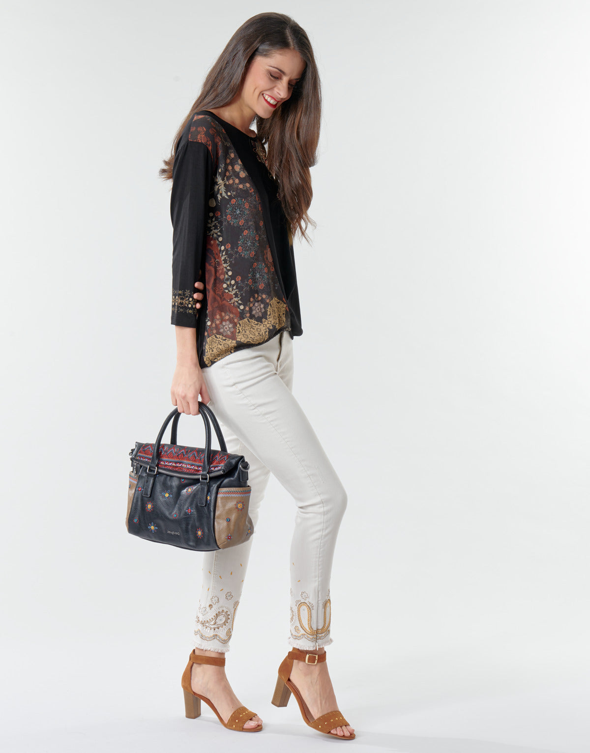 Jeans Slim Donna Desigual PAISLEY Bianco