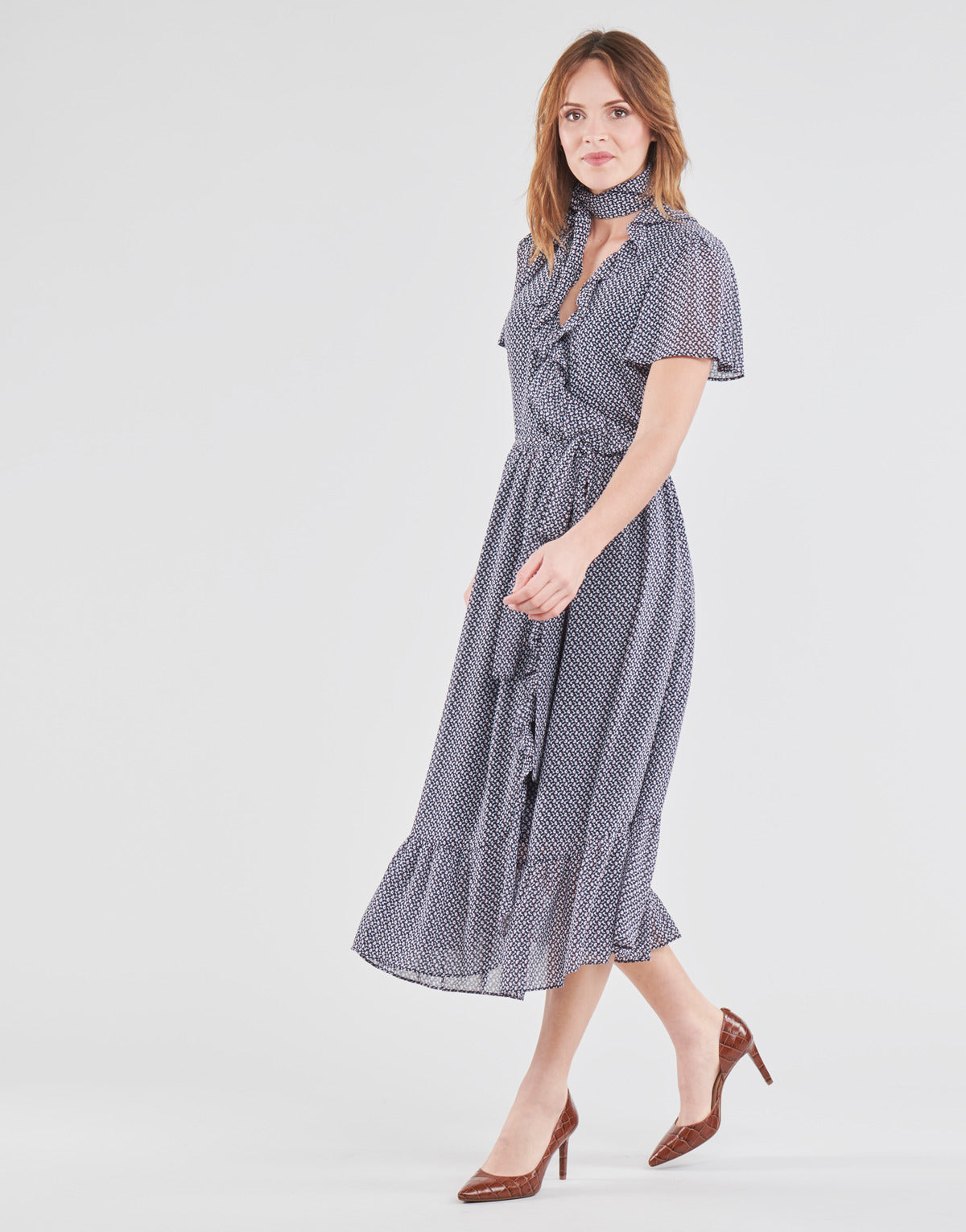 Abito lungo Donna MICHAEL Michael Kors MINI BICOLR 60S FLRL DRS Blu