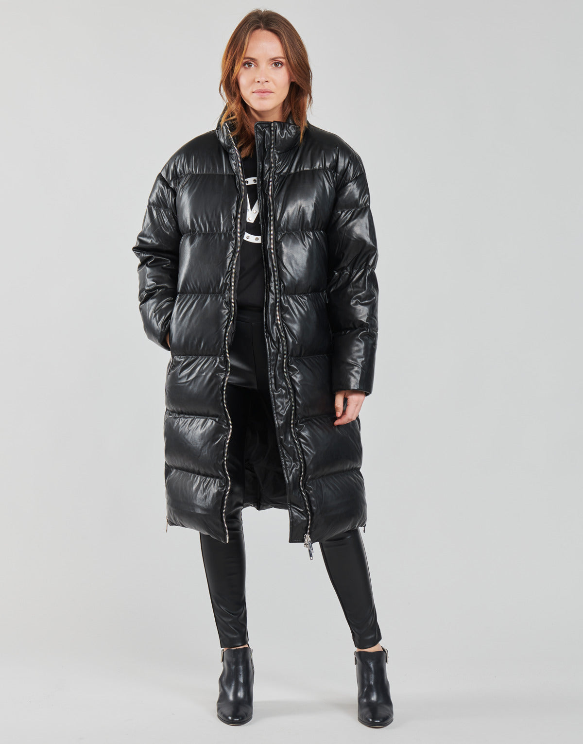 Piumino Donna MICHAEL Michael Kors LONG FAUX LTHR PUFFER Nero