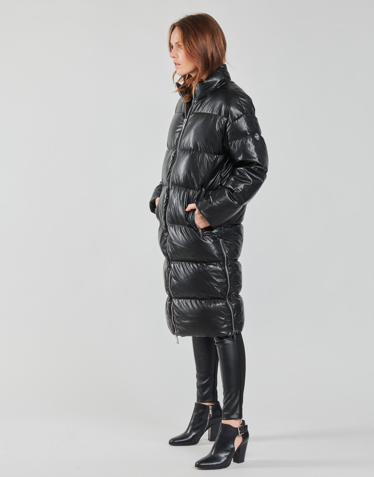 Piumino Donna MICHAEL Michael Kors LONG FAUX LTHR PUFFER Nero