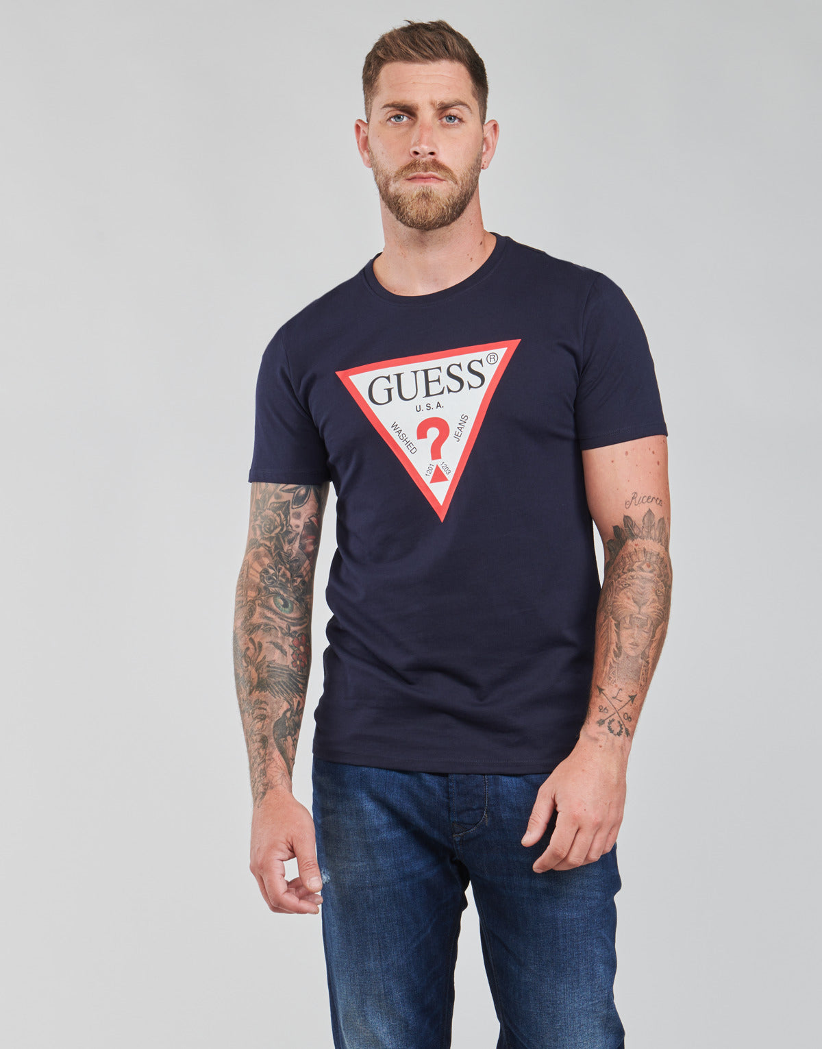 T-shirt Uomo Guess  CN SS ORIGINAL LOGO TEE  Blu