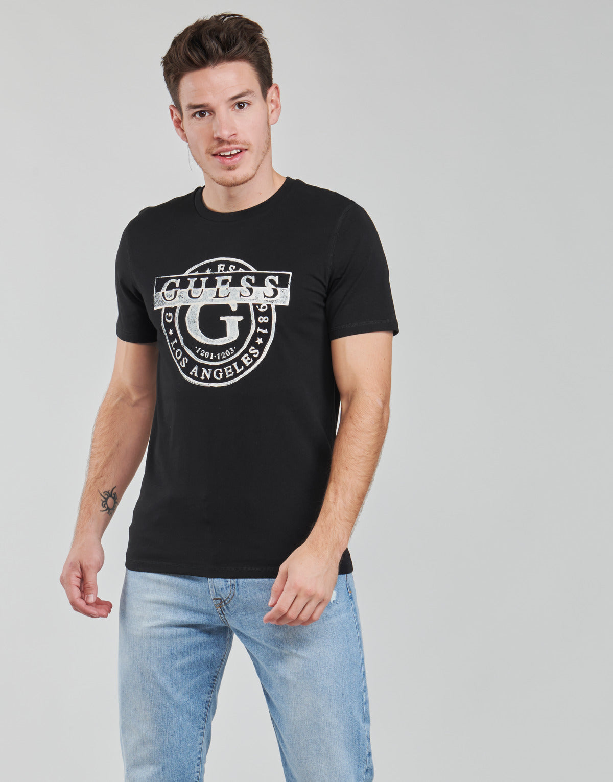 T-shirt Uomo Guess  DOUBLE G CN SS TEE  Nero