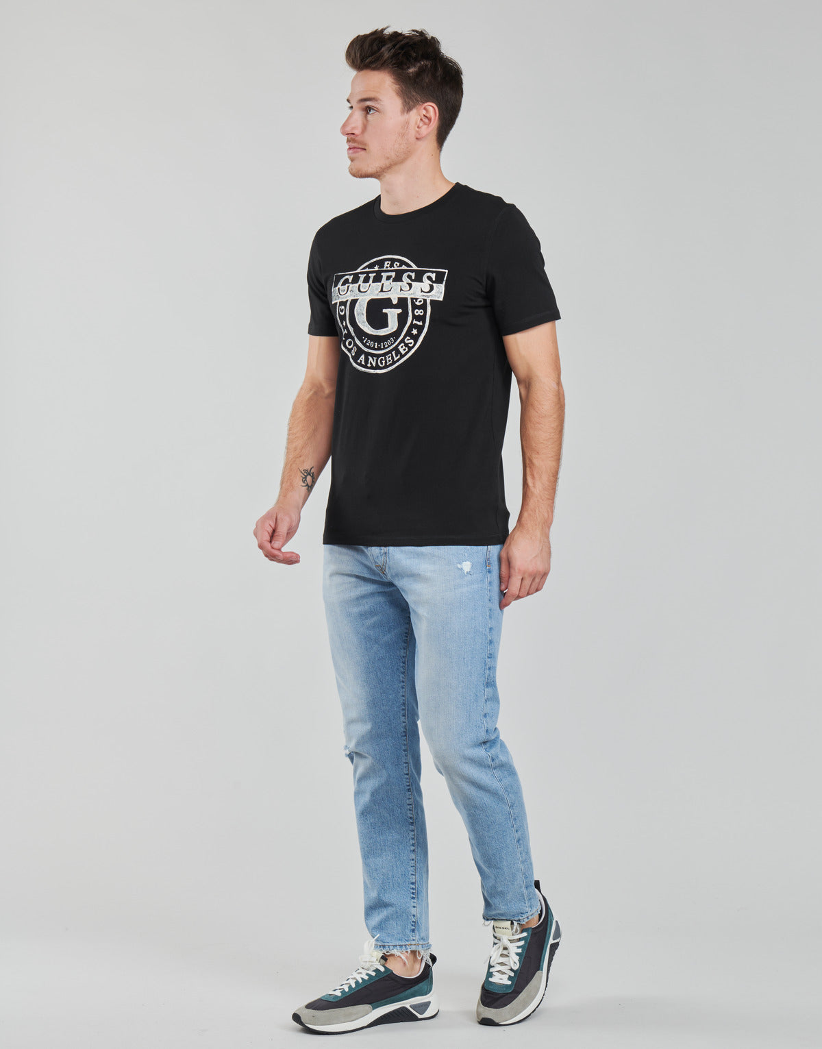 T-shirt Uomo Guess  DOUBLE G CN SS TEE  Nero