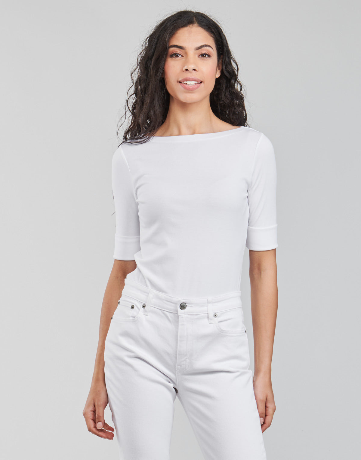 T-shirt Donna Lauren Ralph Lauren JUDY-ELBOW SLEEVE-KNIT Bianco