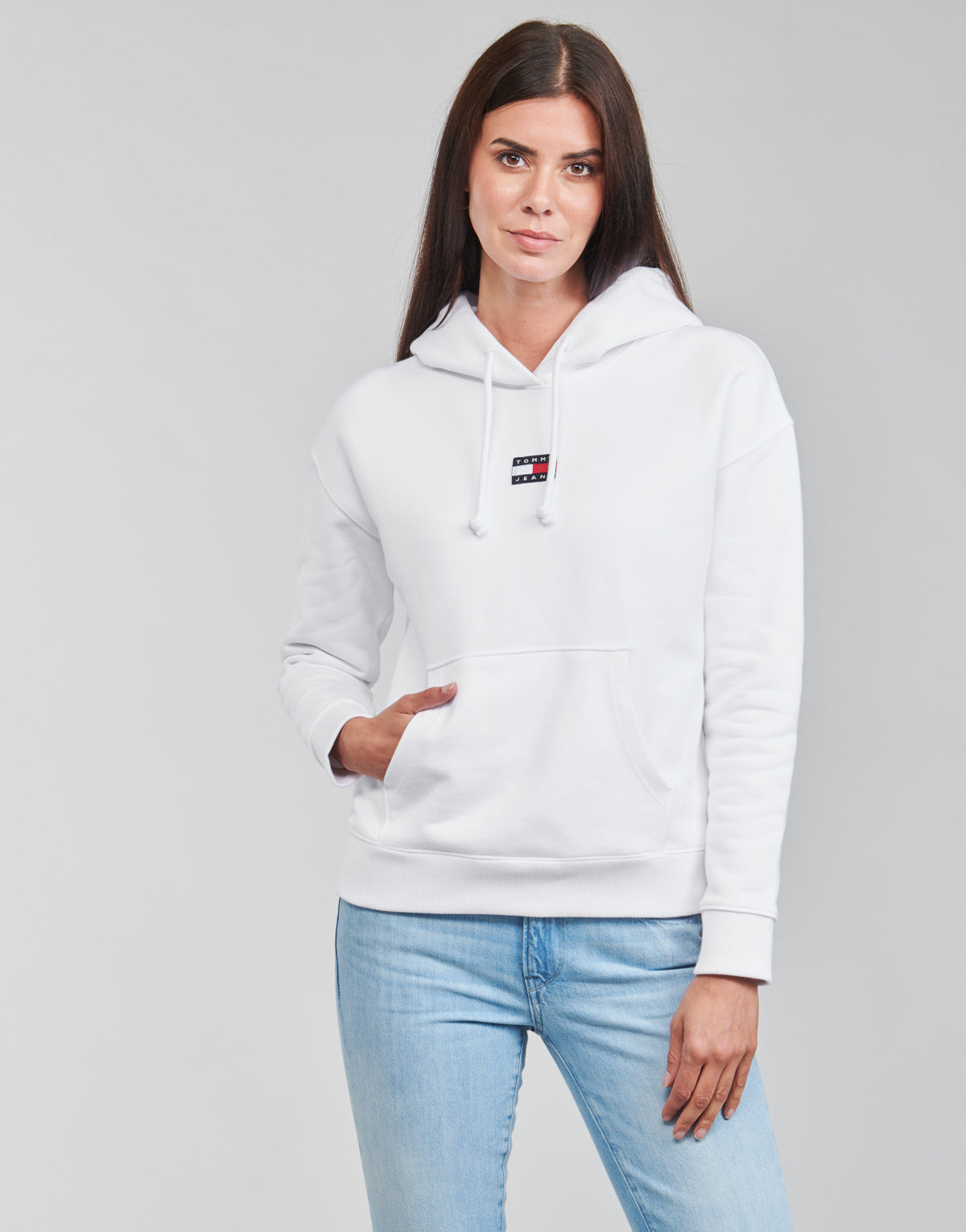 Felpa Donna Tommy Jeans TJW TOMMY CENTER BADGE HOODIE Bianco