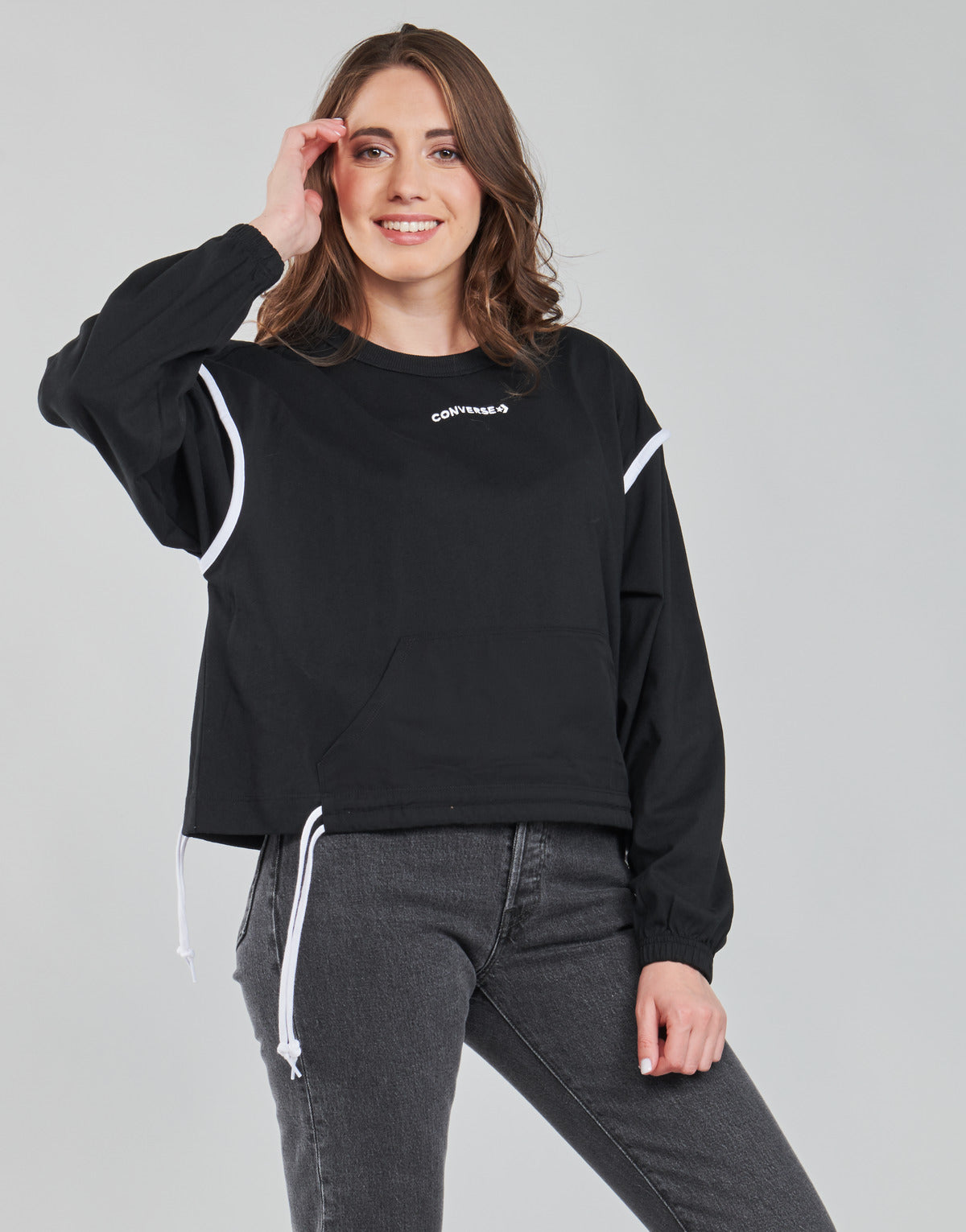 Felpa Donna Converse LONG SLEEVE JERSEY CREW Nero