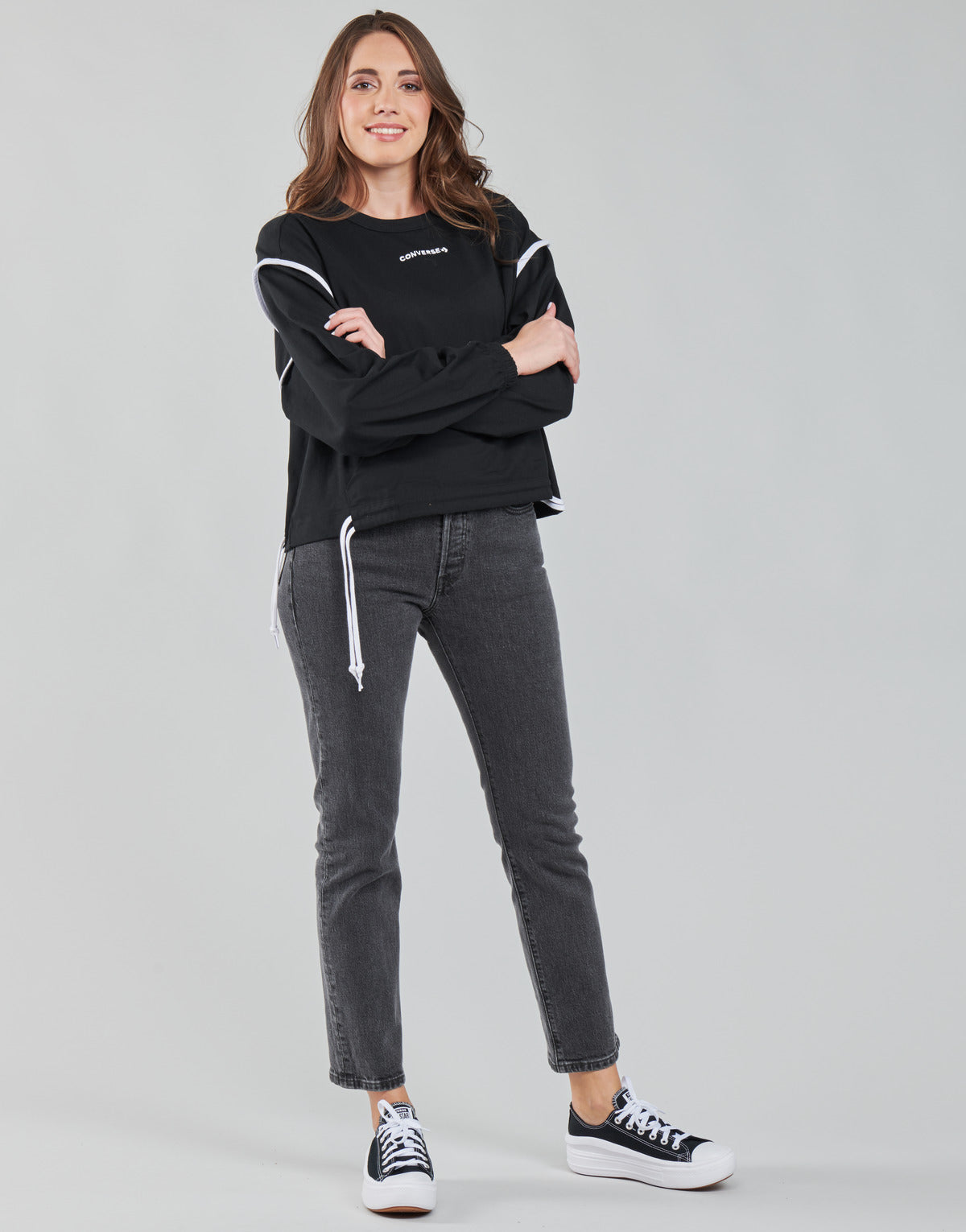 Felpa Donna Converse LONG SLEEVE JERSEY CREW Nero