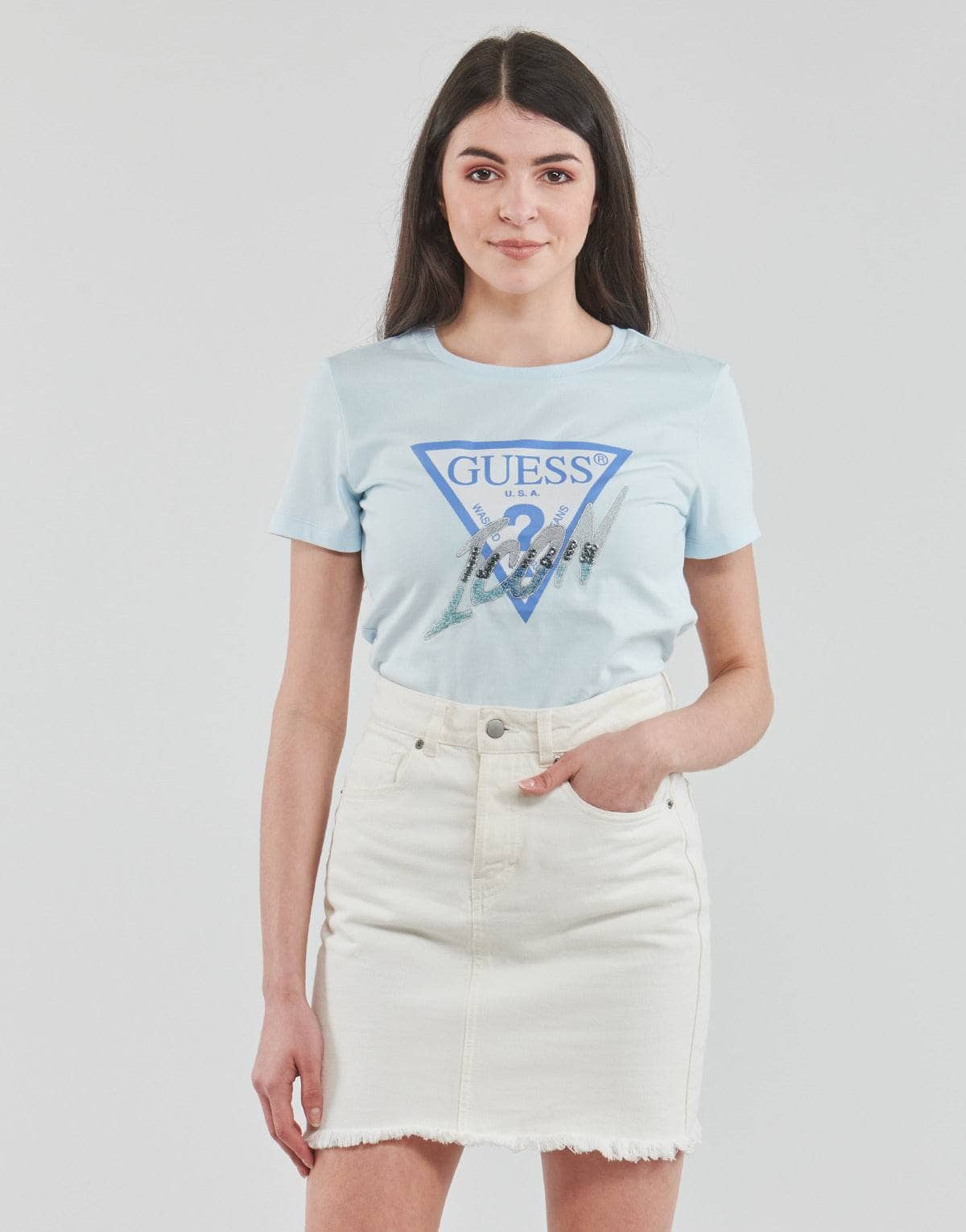 T-shirt Donna Guess SS CN ICON TEE Blu