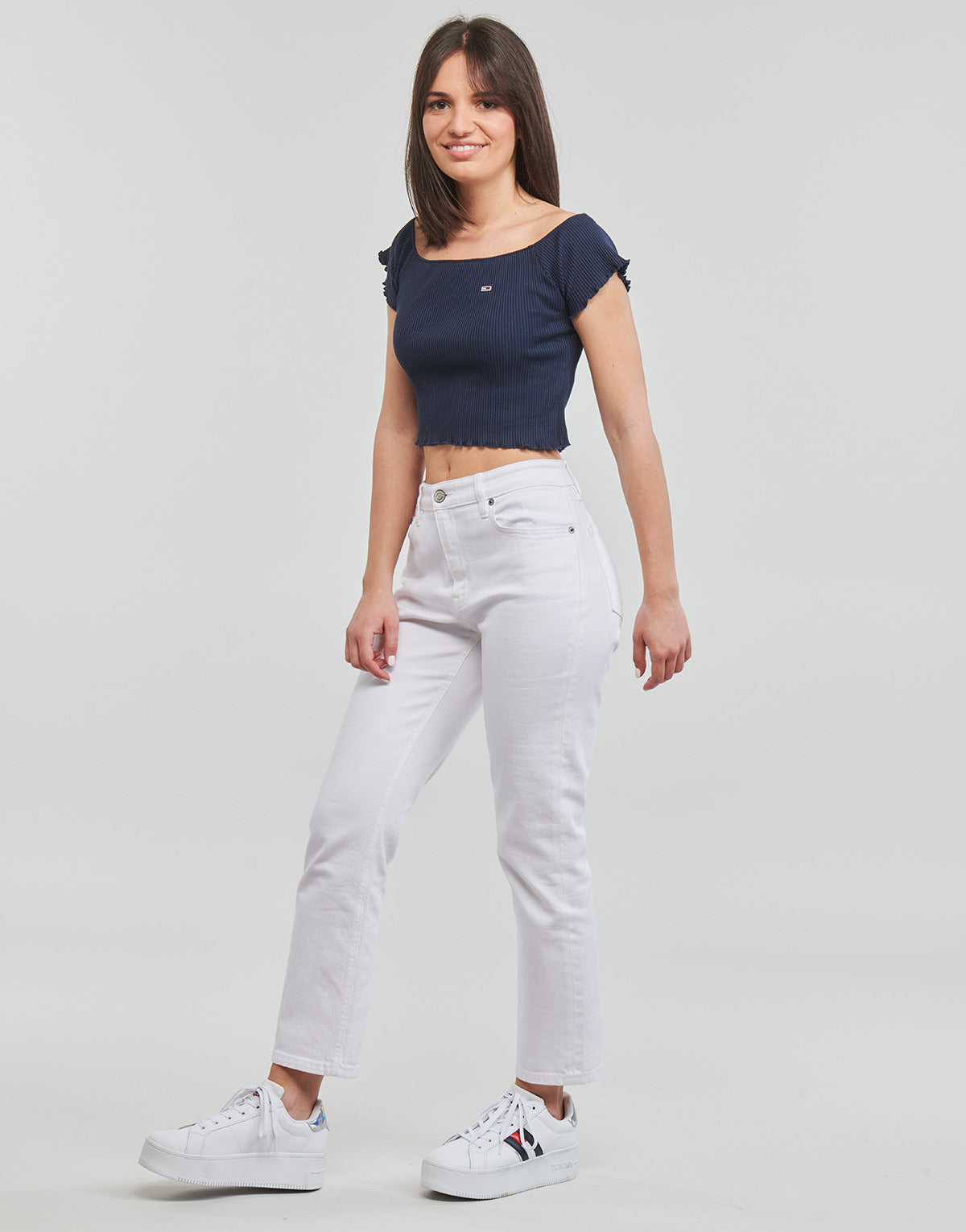 Camicetta Donna Tommy Jeans TJW CROP RIB OFF SHOULDER TOP Marine