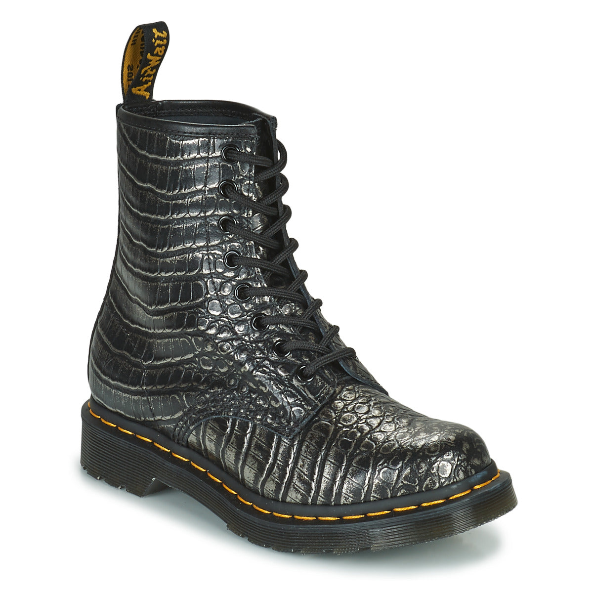 Stivaletti Donna Dr. Martens 1460 Gunmetal Wild Croc Emboss Nero