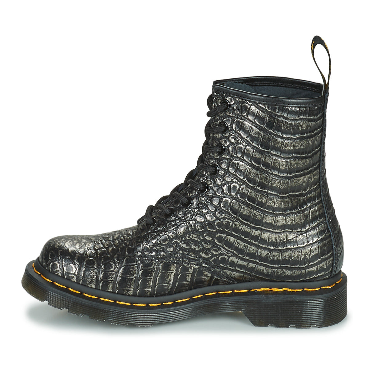Stivaletti Donna Dr. Martens 1460 Gunmetal Wild Croc Emboss Nero