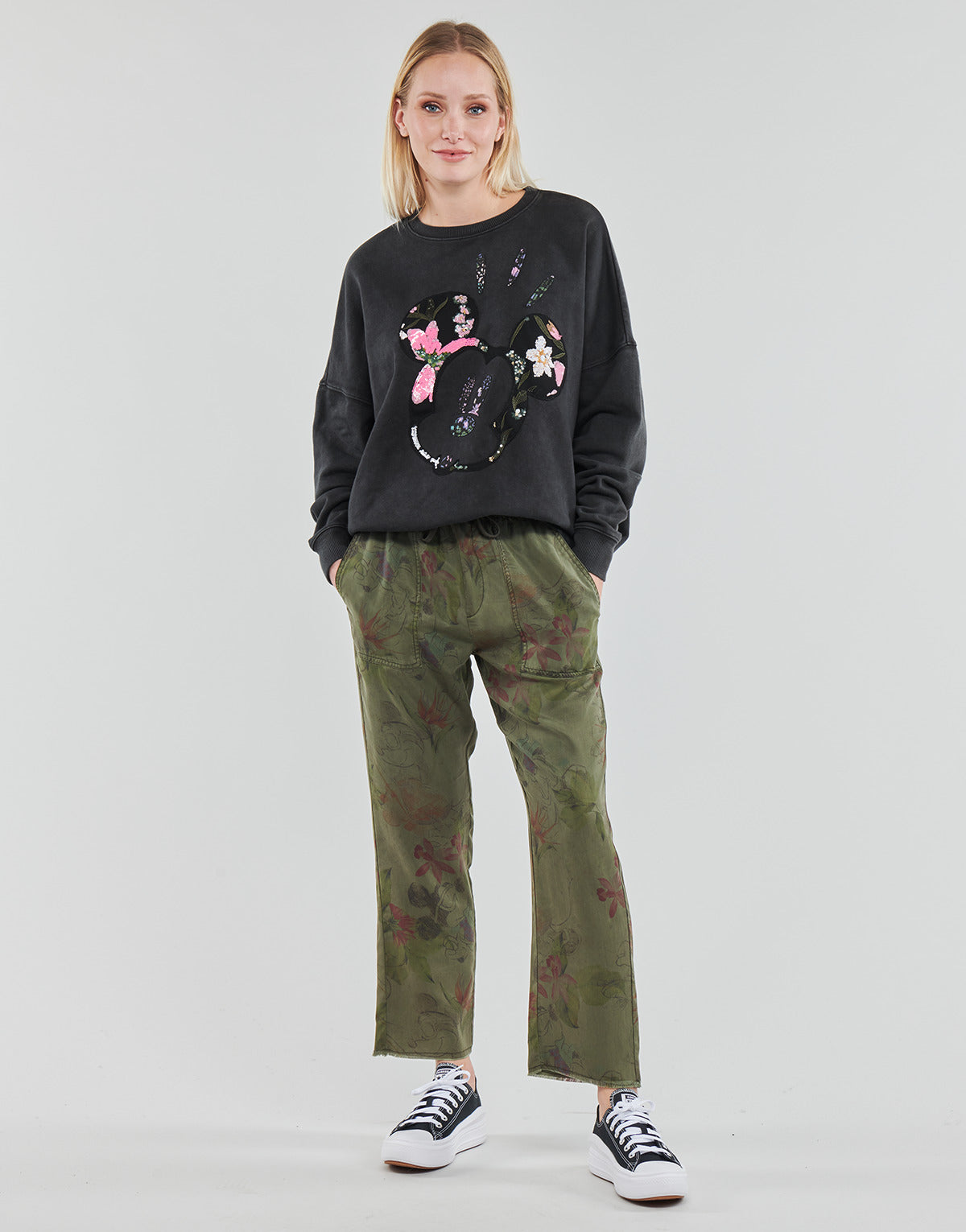 Pantalone Donna Desigual PANT_MICKEY CAMO FLOWERS Kaki