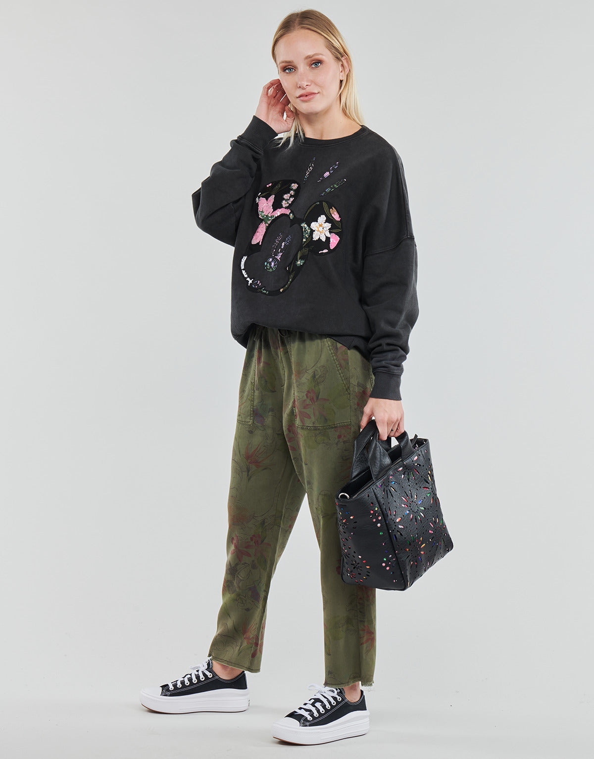 Pantalone Donna Desigual PANT_MICKEY CAMO FLOWERS Kaki