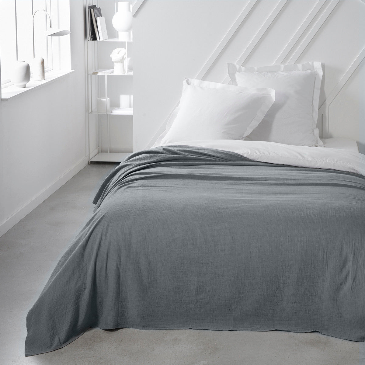 Plaid coperte Today Jete de Lit 220/240 Gaze de coton TODAY Essential Acier Grigio