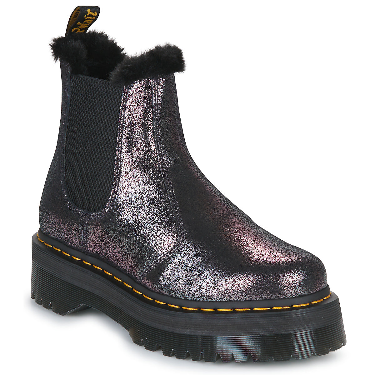 Stivaletti Donna Dr. Martens  2976 Quad  Fur Lined Distressed Metallic  Nero