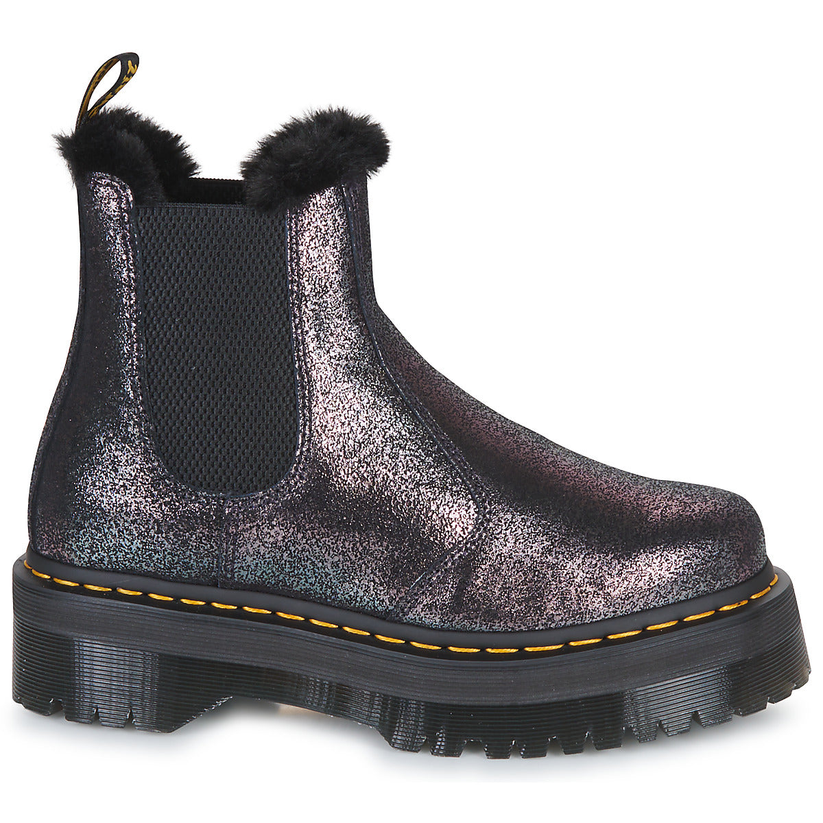 Stivaletti Donna Dr. Martens  2976 Quad  Fur Lined Distressed Metallic  Nero