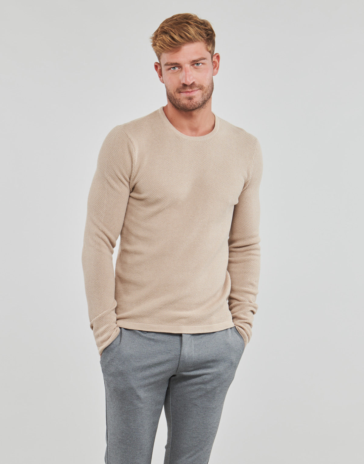 Maglione Uomo Only & Sons ONSPANTER LIFE 12 STRUC CREW KNIT Beige