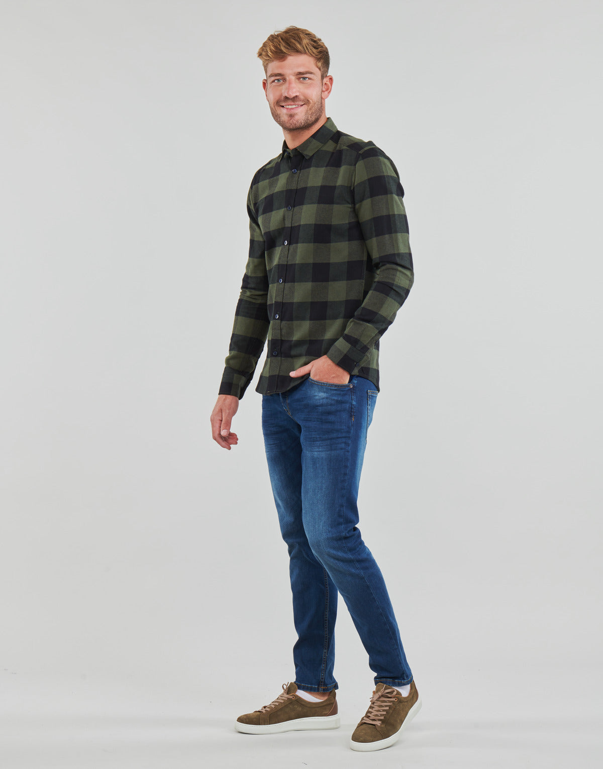 Camicia a maniche lunghe Uomo Only & Sons ONSGUDMUND LIFE LS CHECKED SHIRT Kaki