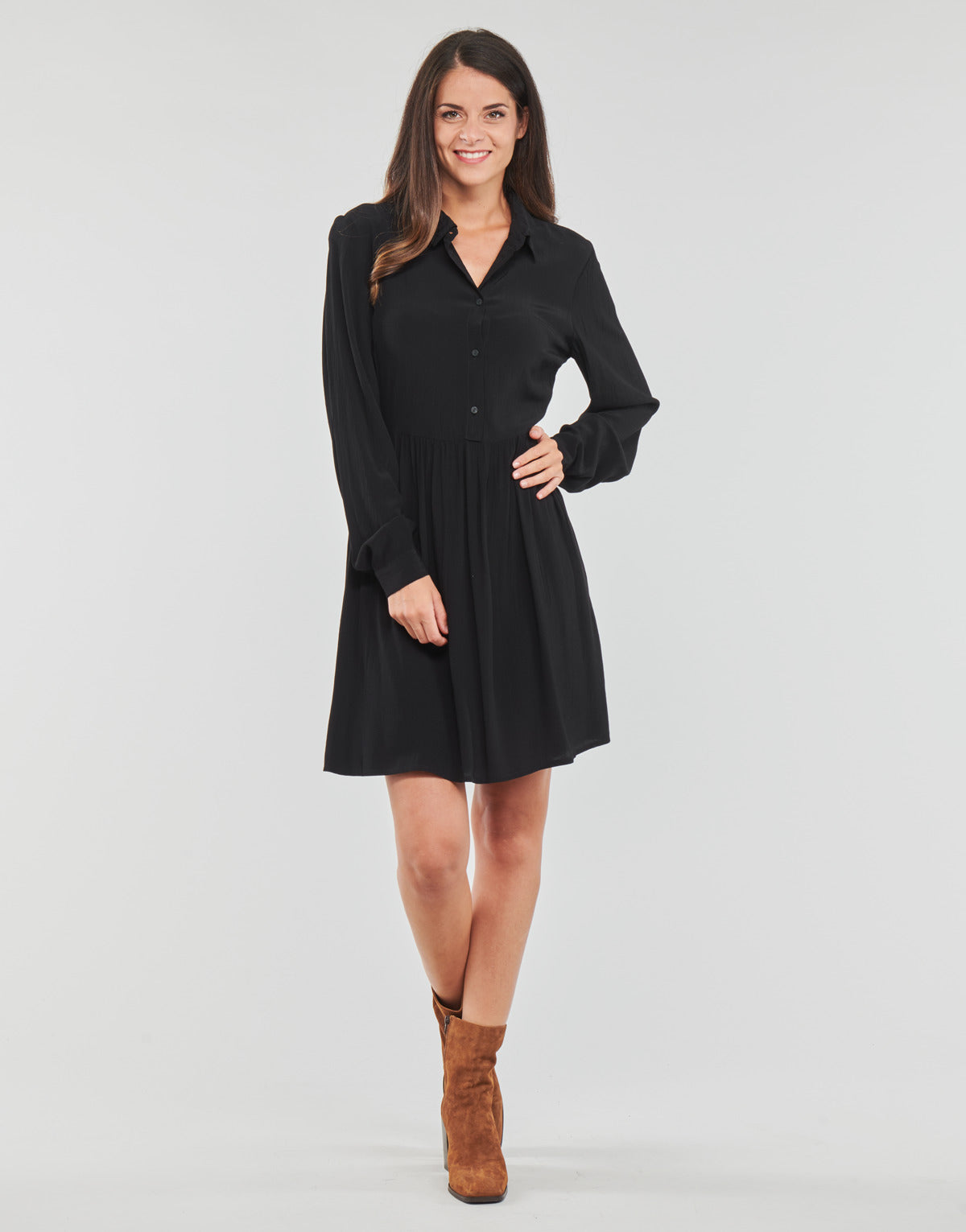 Abito corto Donna Vila VIFINI L/S SHIRT DRESS/SU Nero