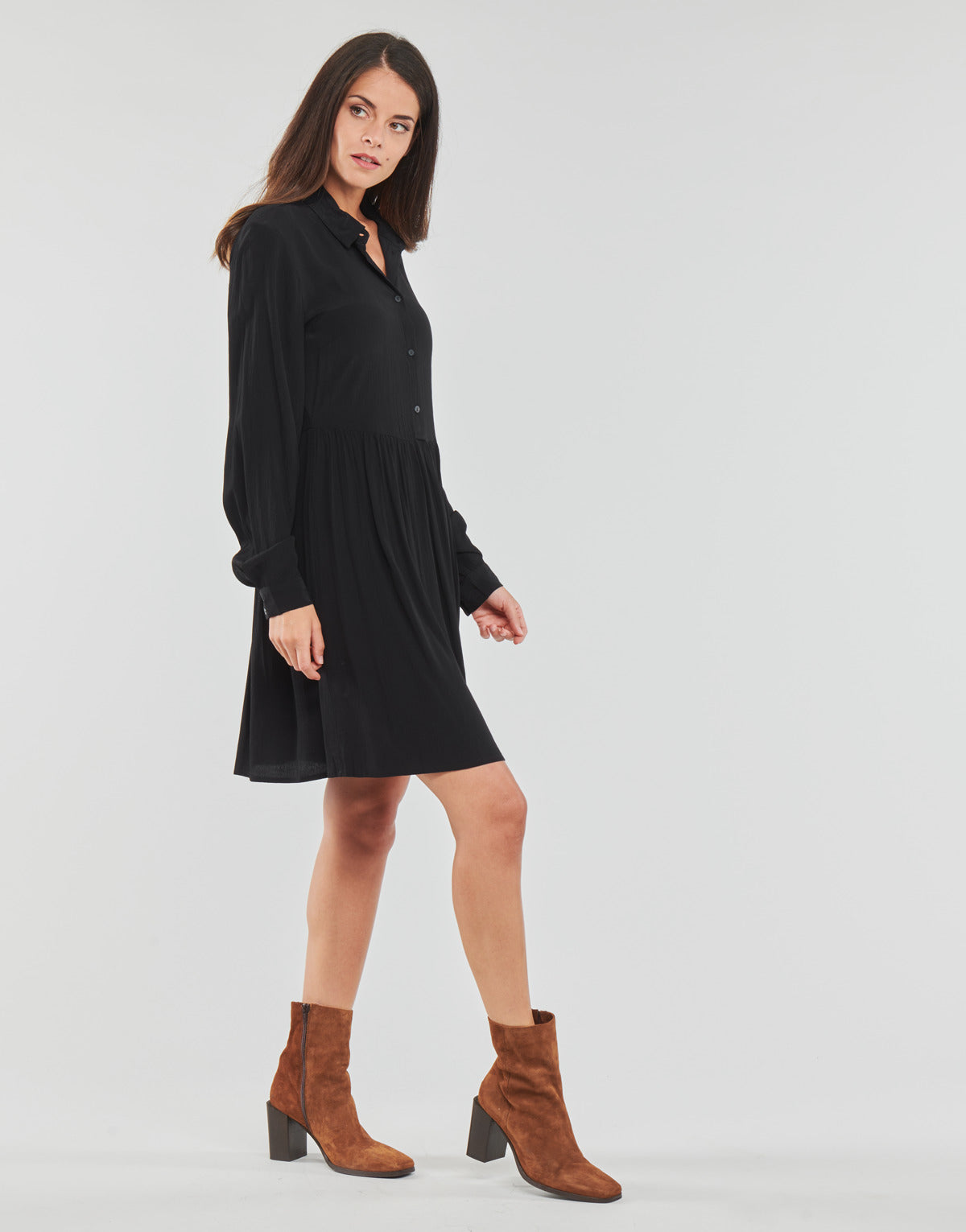 Abito corto Donna Vila VIFINI L/S SHIRT DRESS/SU Nero