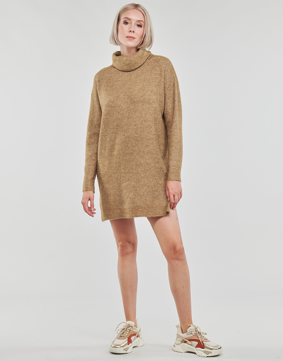 Abito corto Donna Vila VICILIA ROLLNECK L/S KNIT TUNIC/SU Beige